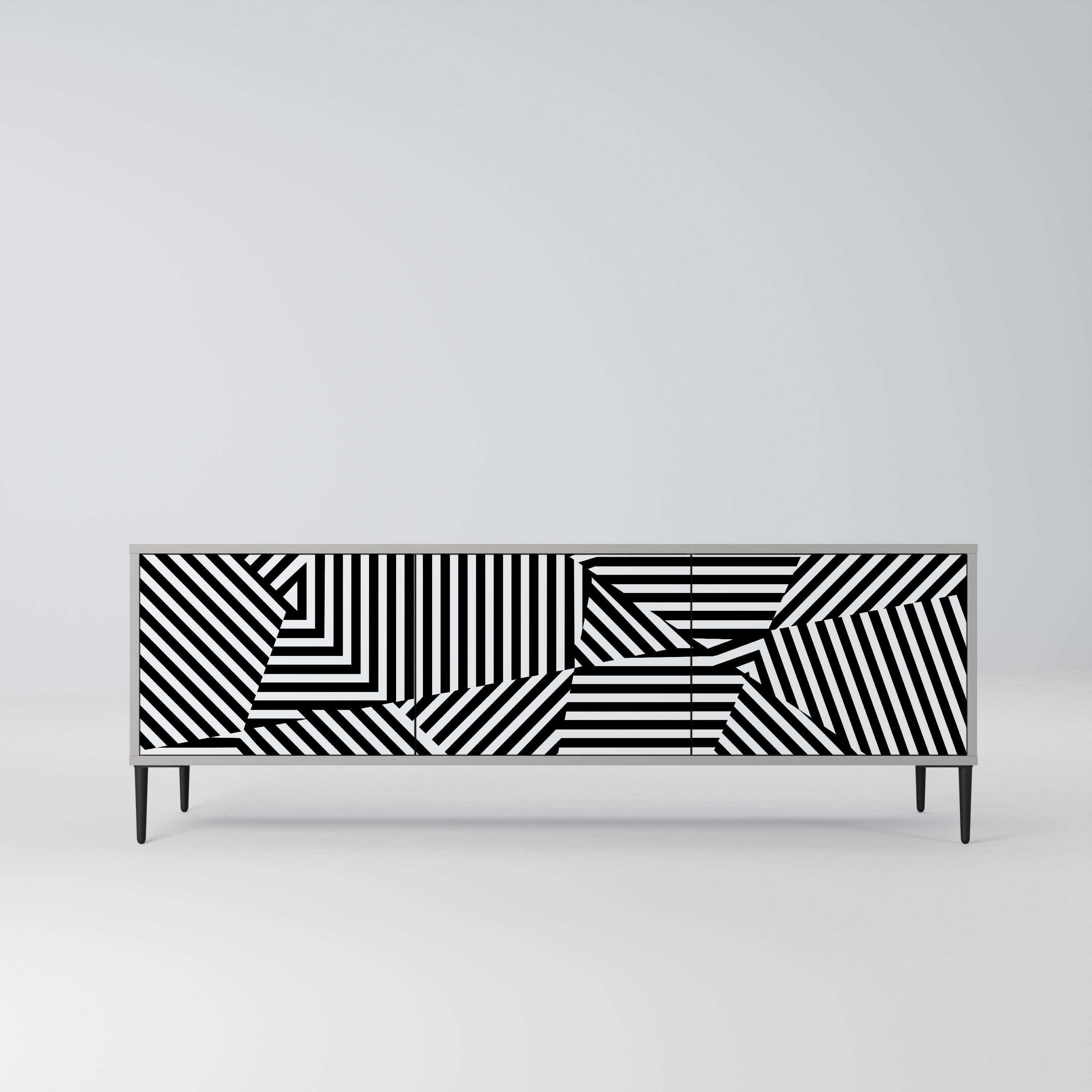 Meuble TV 3 portes ILLUSIONARY LATTICE en finition grise