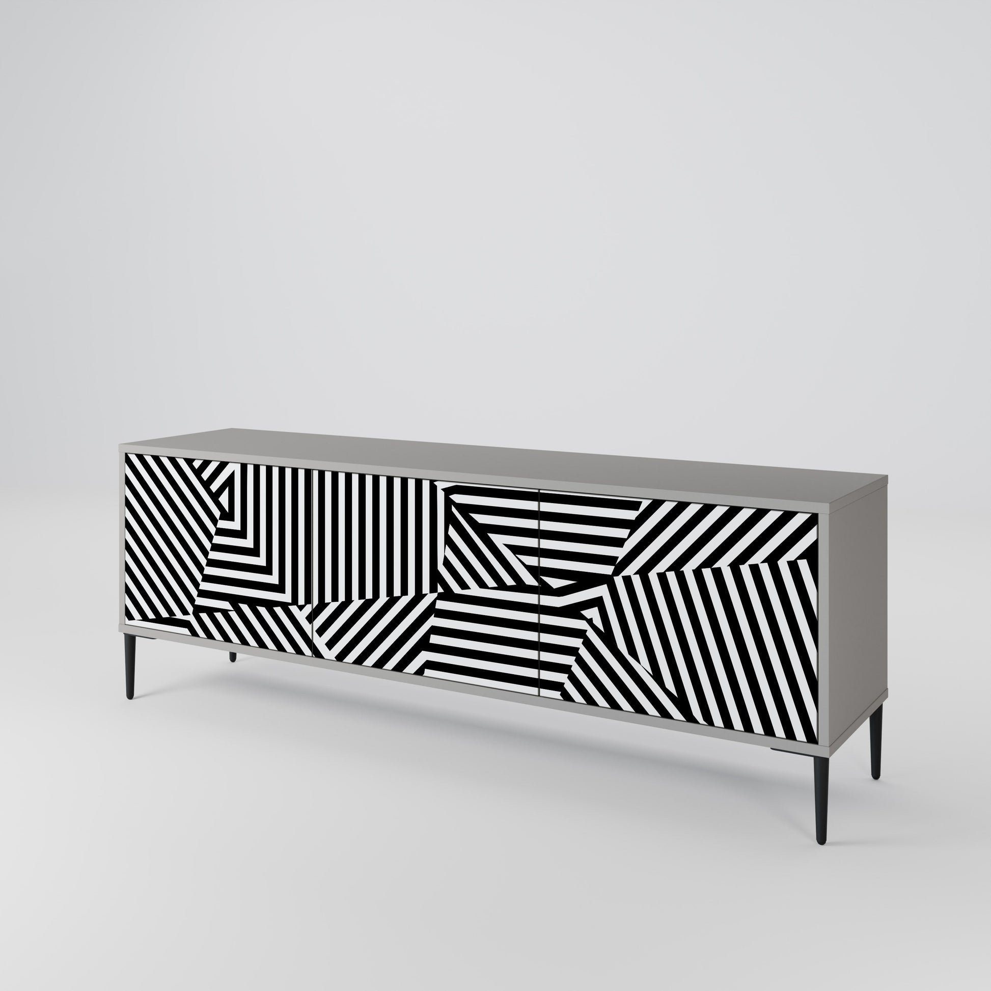 Meuble TV 3 portes ILLUSIONARY LATTICE en finition grise