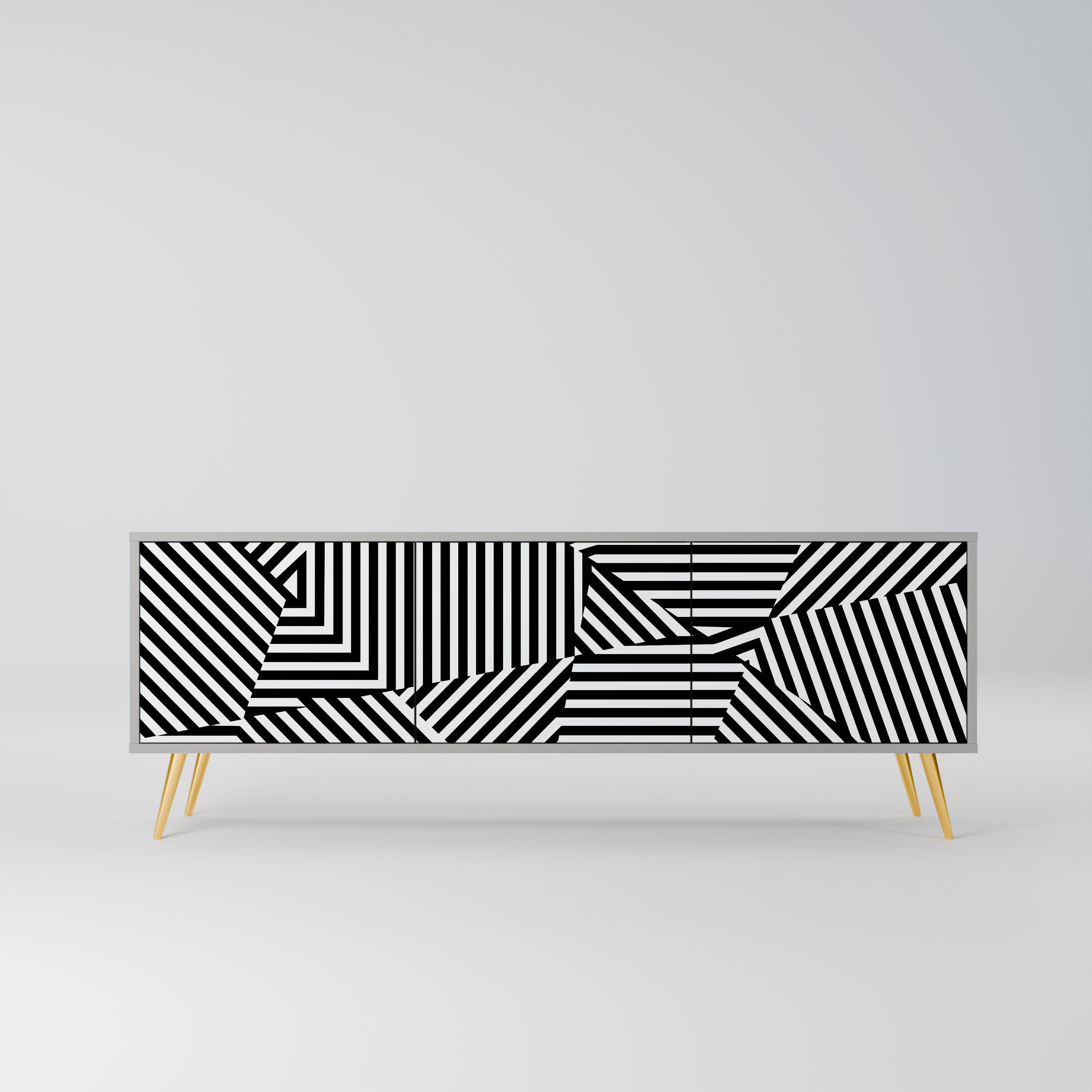 Meuble TV 3 portes ILLUSIONARY LATTICE en finition grise