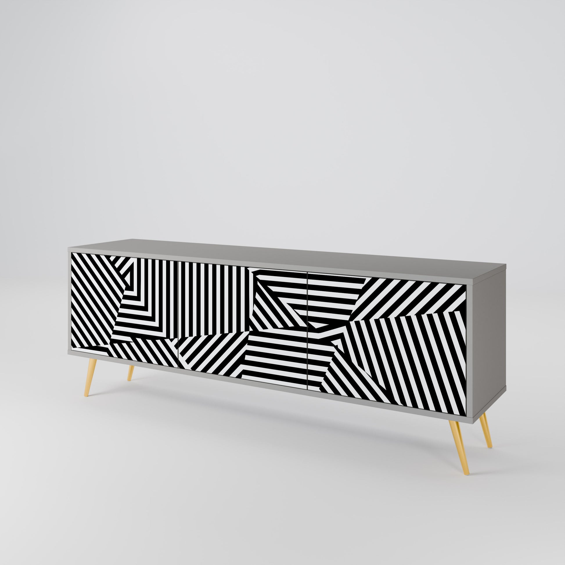 Meuble TV 3 portes ILLUSIONARY LATTICE en finition grise