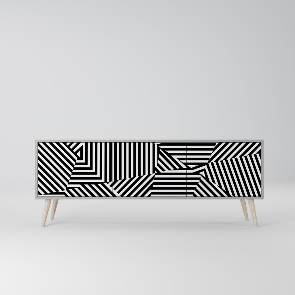 Meuble TV 3 portes ILLUSIONARY LATTICE en finition grise