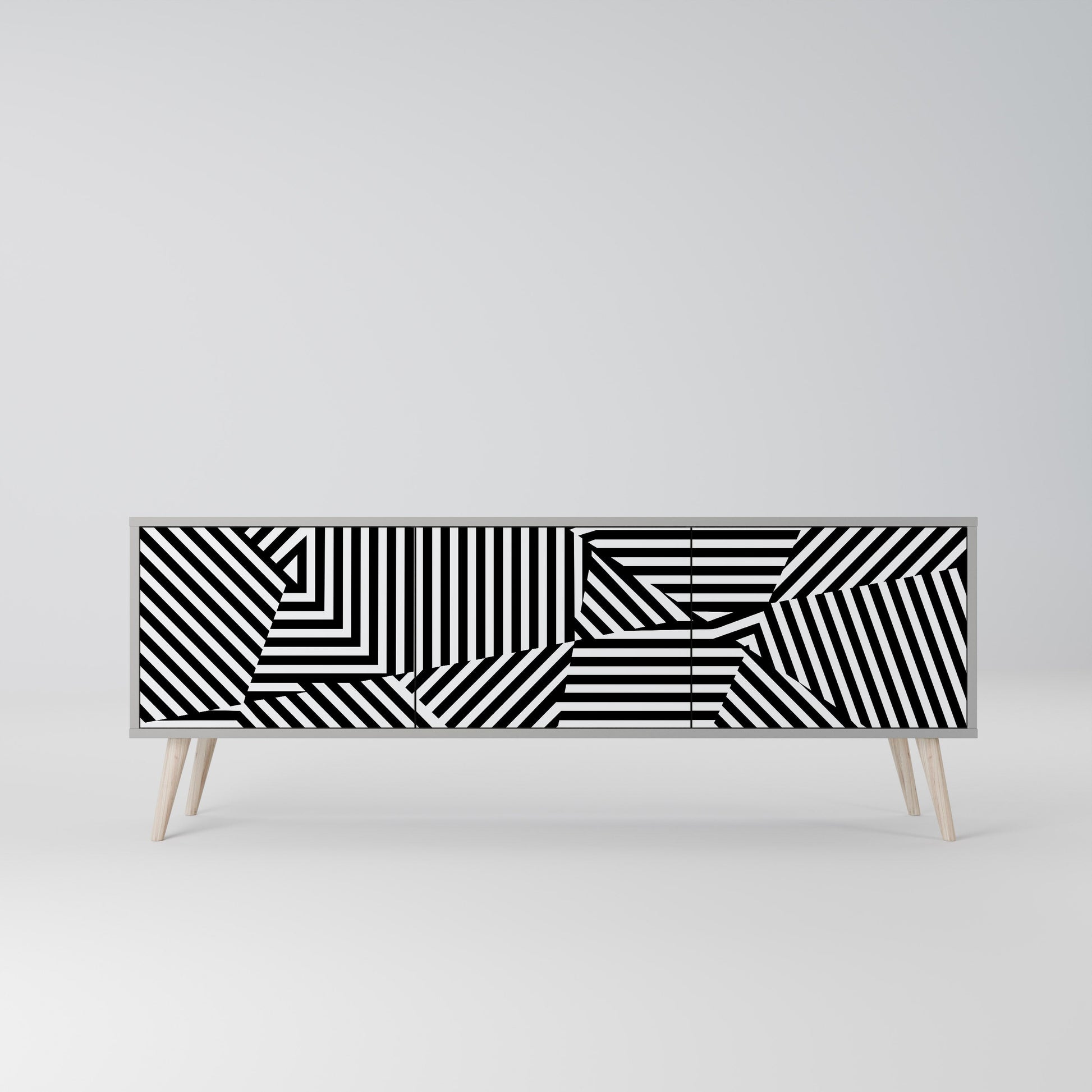 Meuble TV 3 portes ILLUSIONARY LATTICE en finition grise