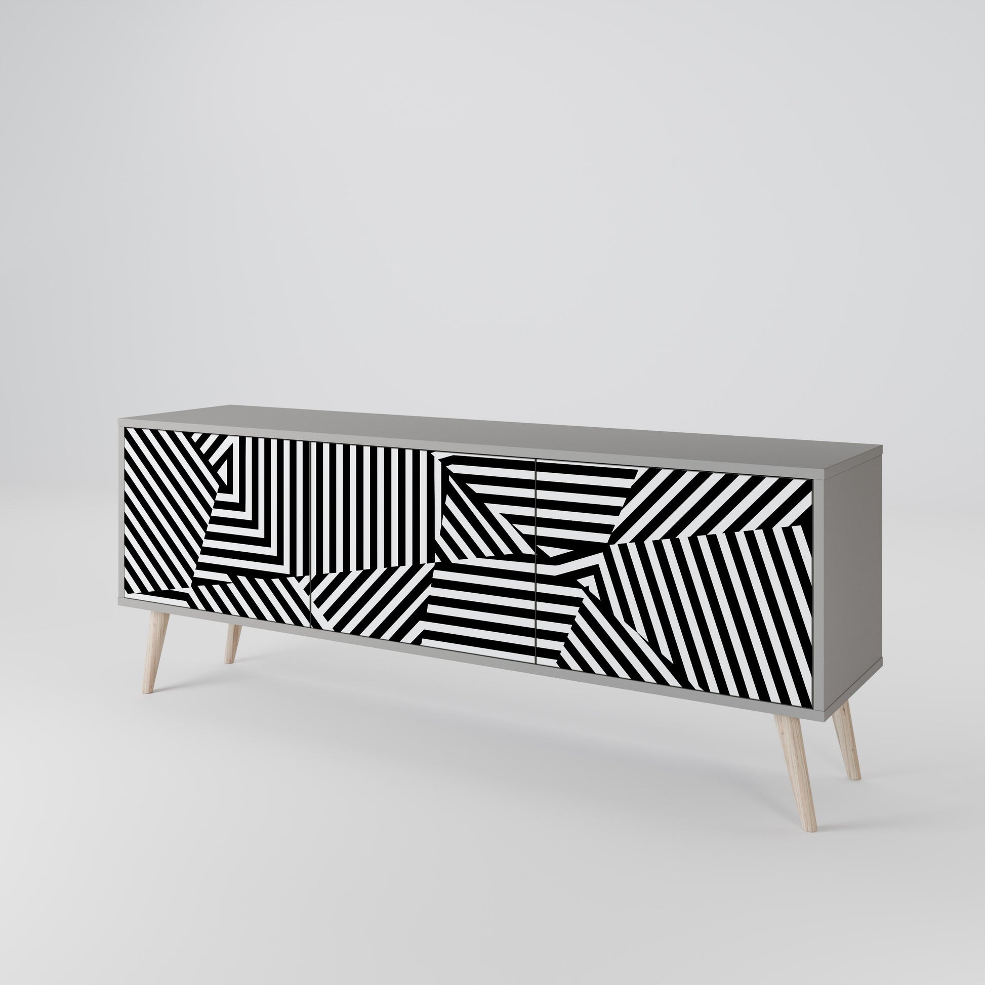 Meuble TV 3 portes ILLUSIONARY LATTICE en finition grise