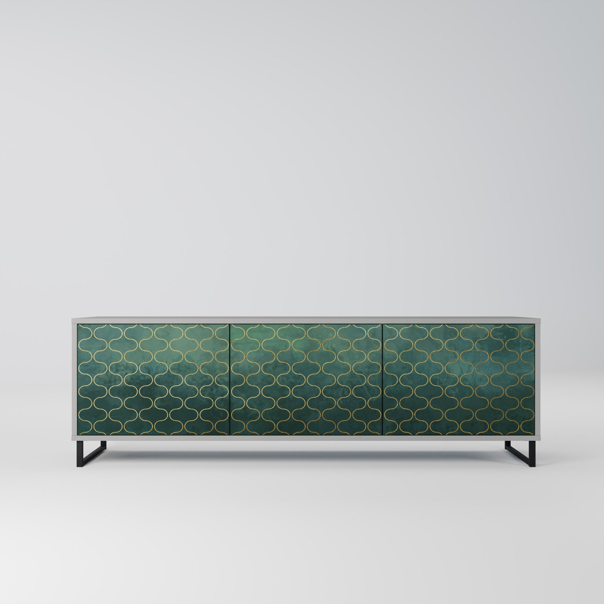 Meuble TV 3 portes TESSELATED GREENERY, finition grise