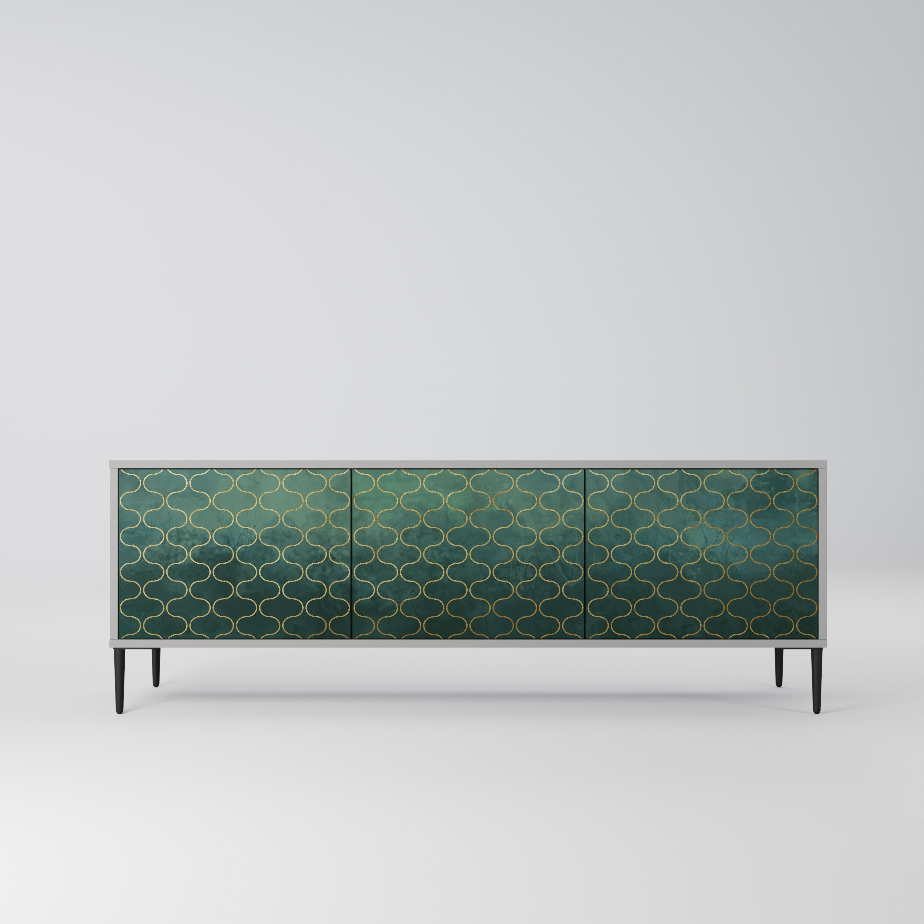 Meuble TV 3 portes TESSELATED GREENERY, finition grise