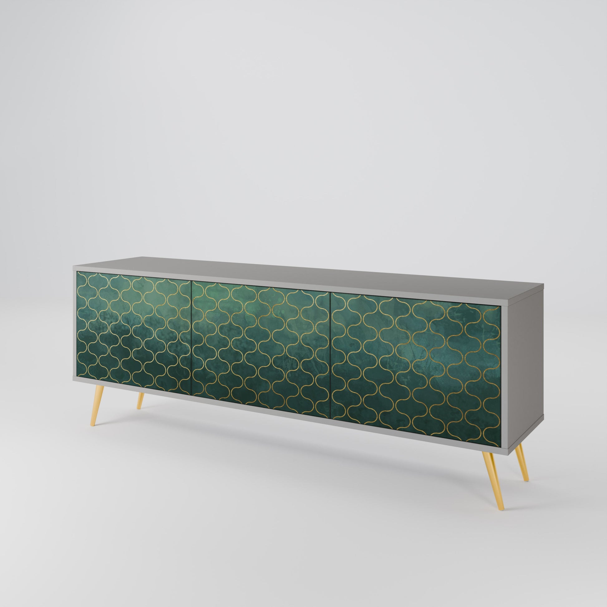 Meuble TV 3 portes TESSELATED GREENERY, finition grise