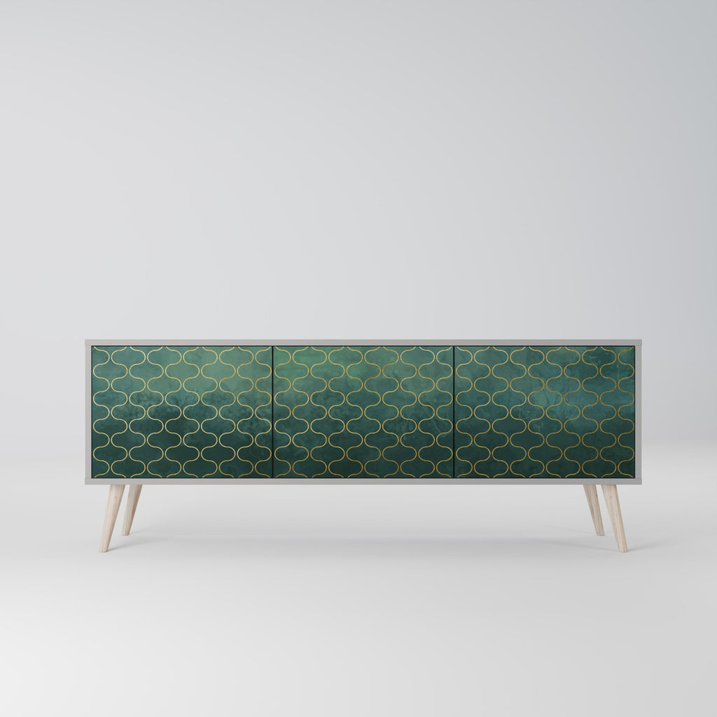 Meuble TV 3 portes TESSELATED GREENERY, finition grise