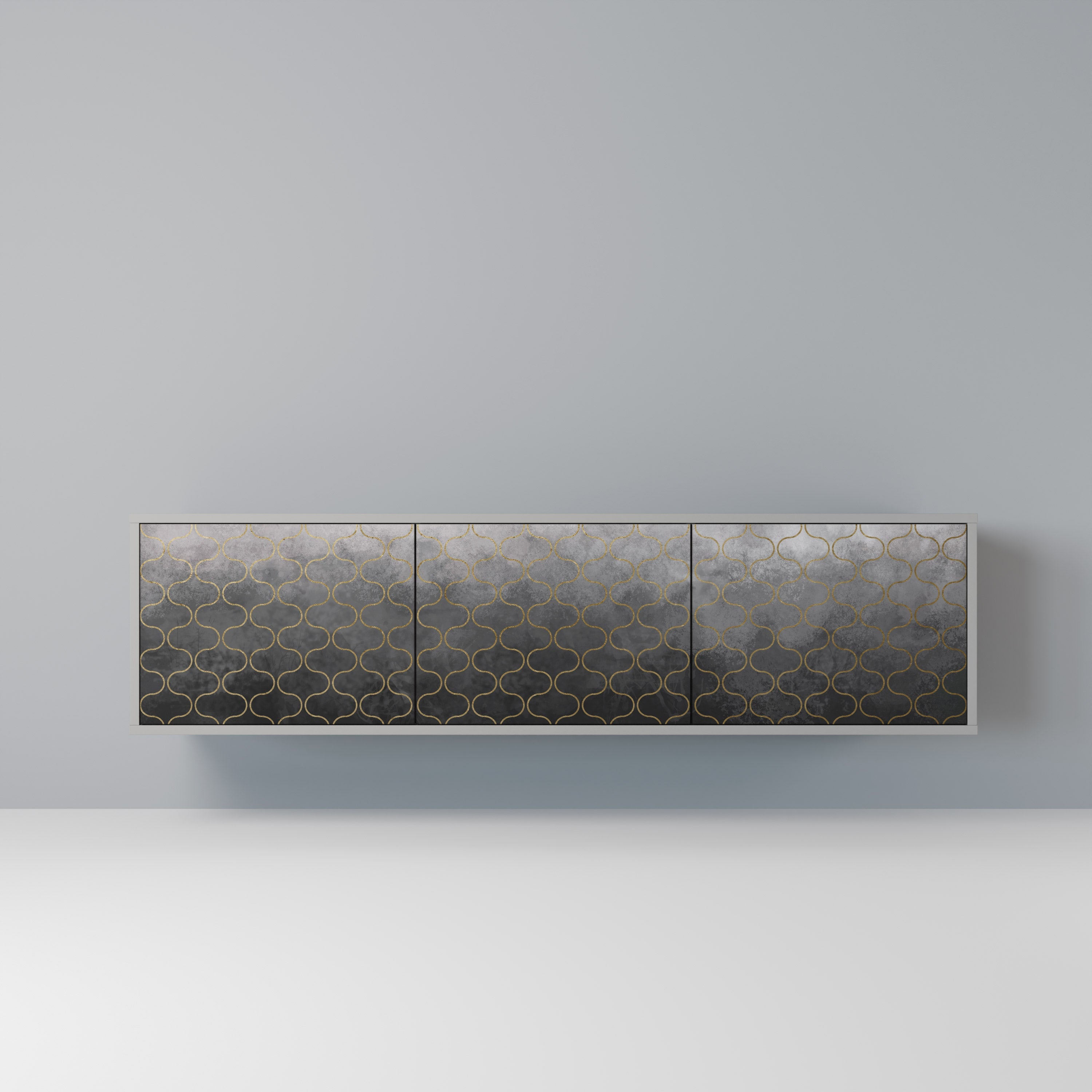 Meuble TV 3 portes TESSELATED GRAYISH, finition grise