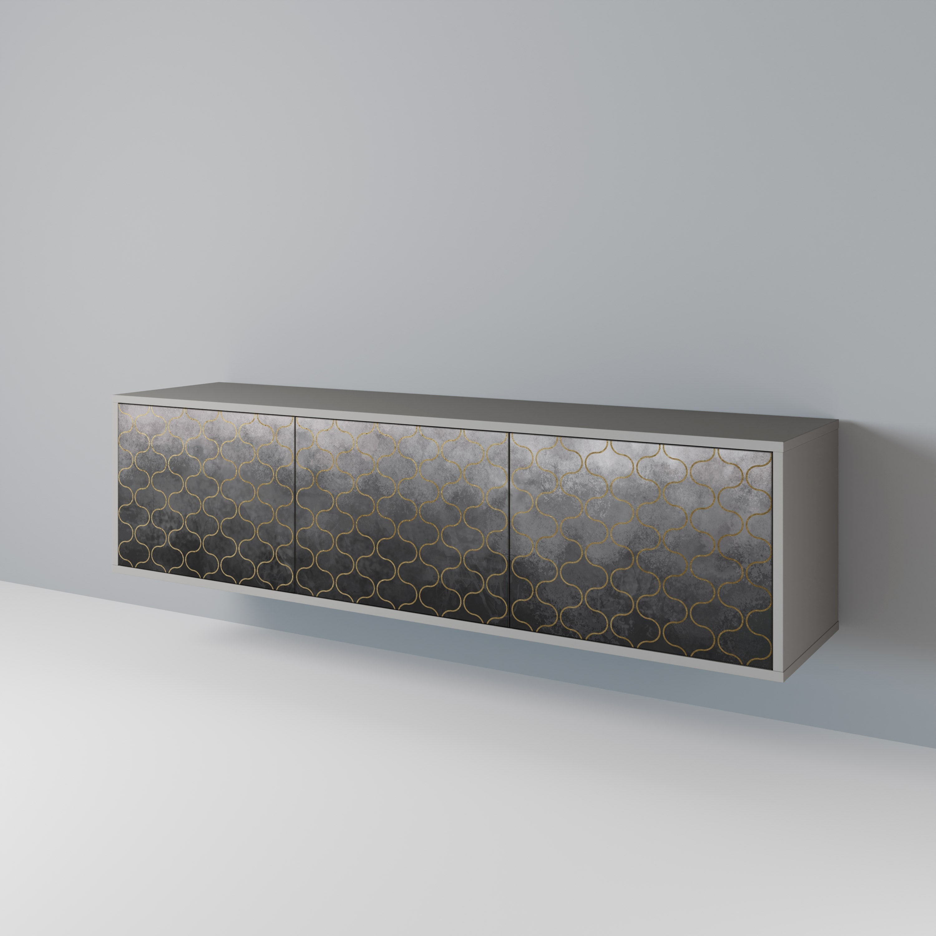 Meuble TV 3 portes TESSELATED GRAYISH, finition grise