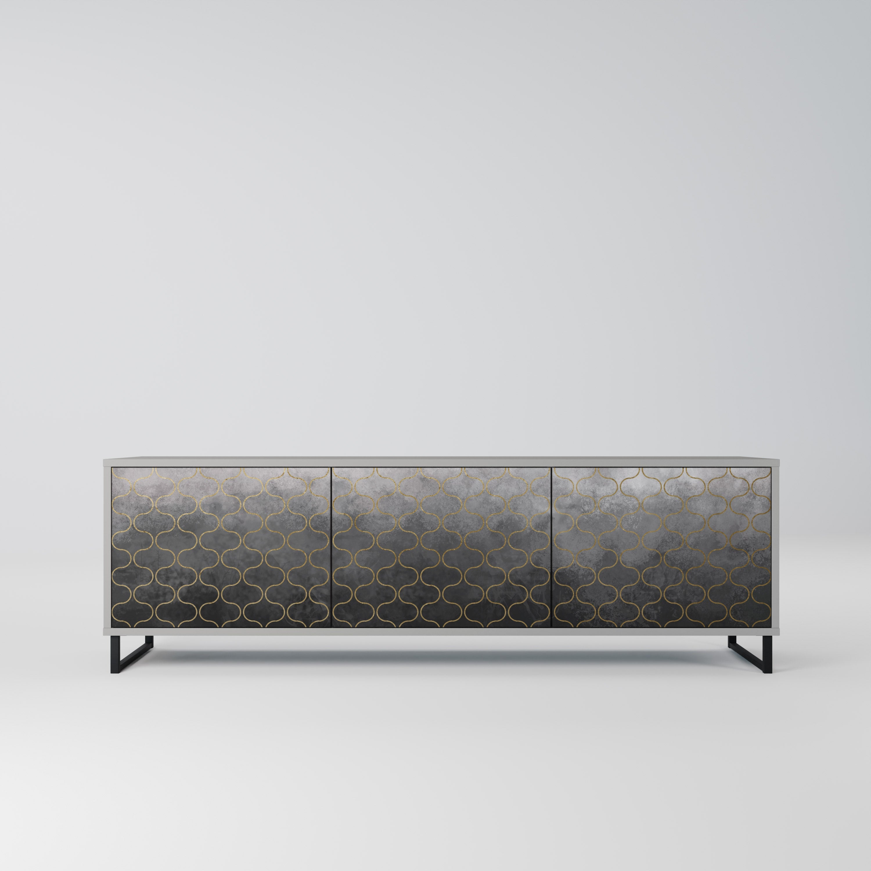 Meuble TV 3 portes TESSELATED GRAYISH, finition grise