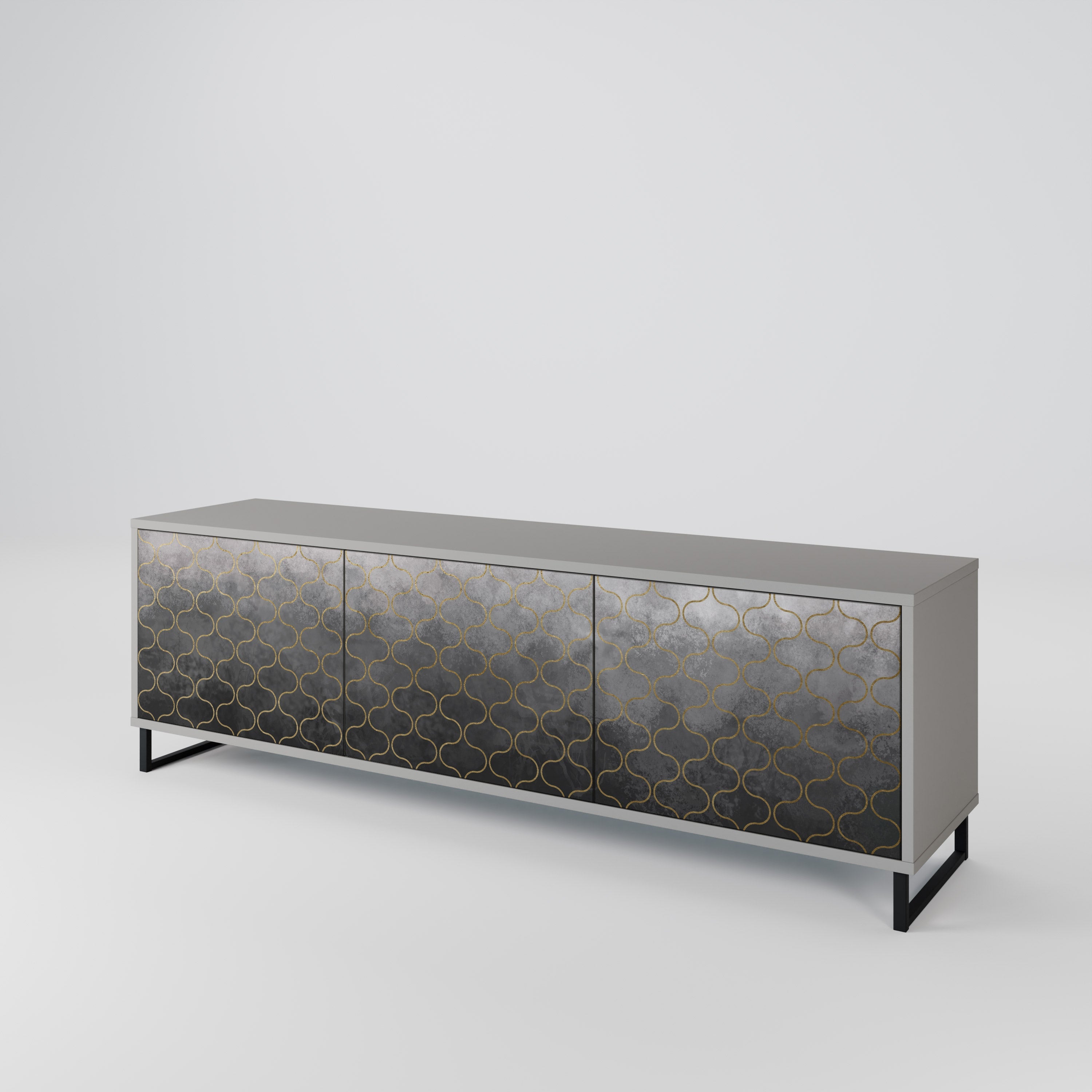 Meuble TV 3 portes TESSELATED GRAYISH, finition grise