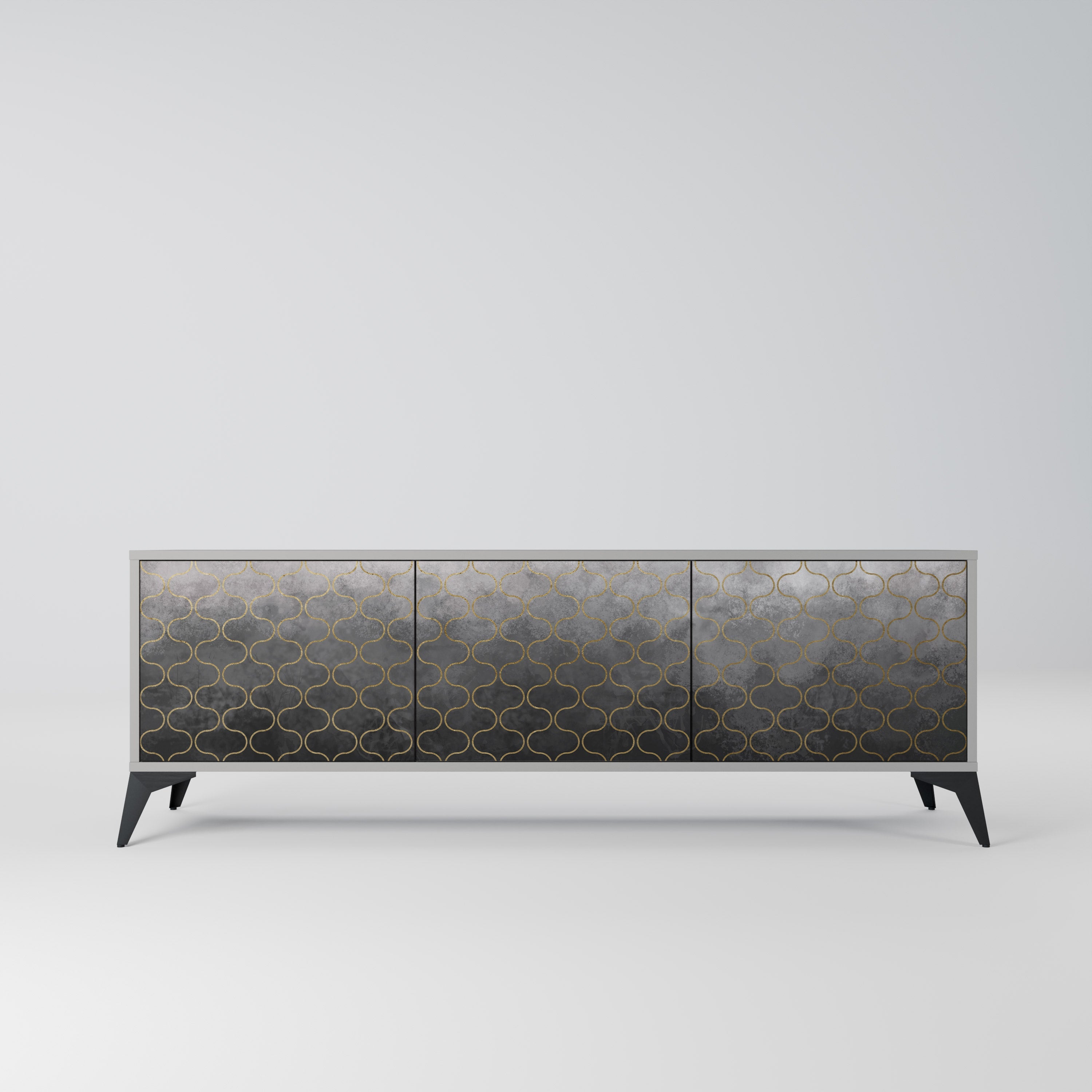 Meuble TV 3 portes TESSELATED GRAYISH, finition grise