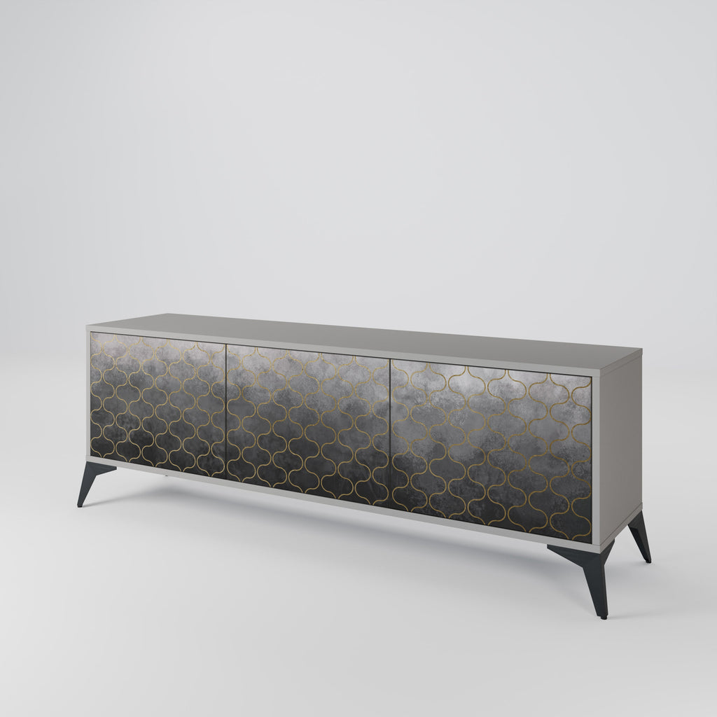 Meuble TV 3 portes TESSELATED GRAYISH, finition grise
