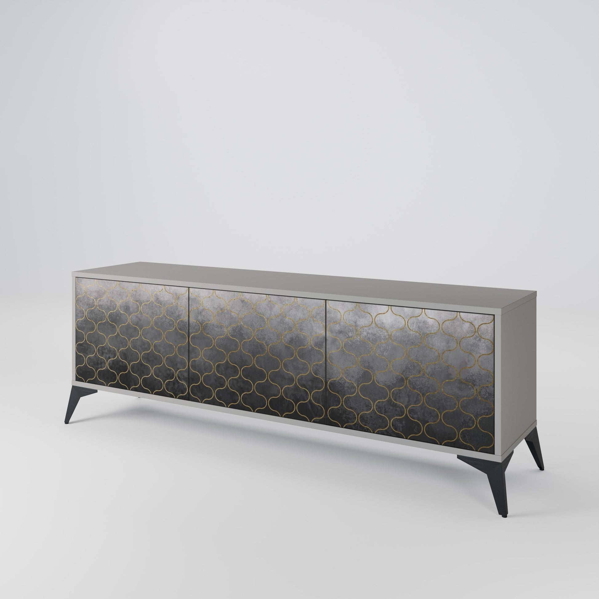 Meuble TV 3 portes TESSELATED GRAYISH, finition grise