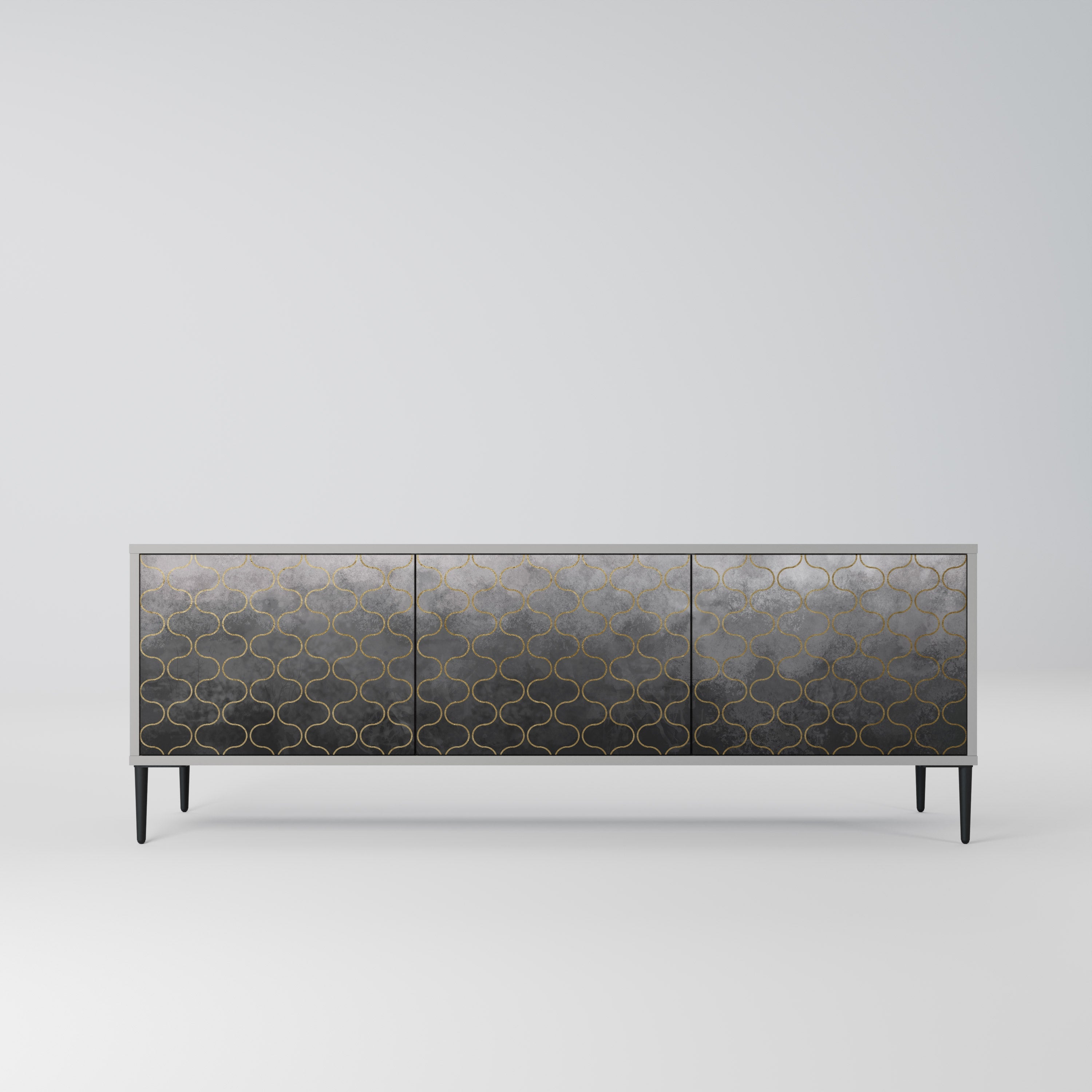 Meuble TV 3 portes TESSELATED GRAYISH, finition grise