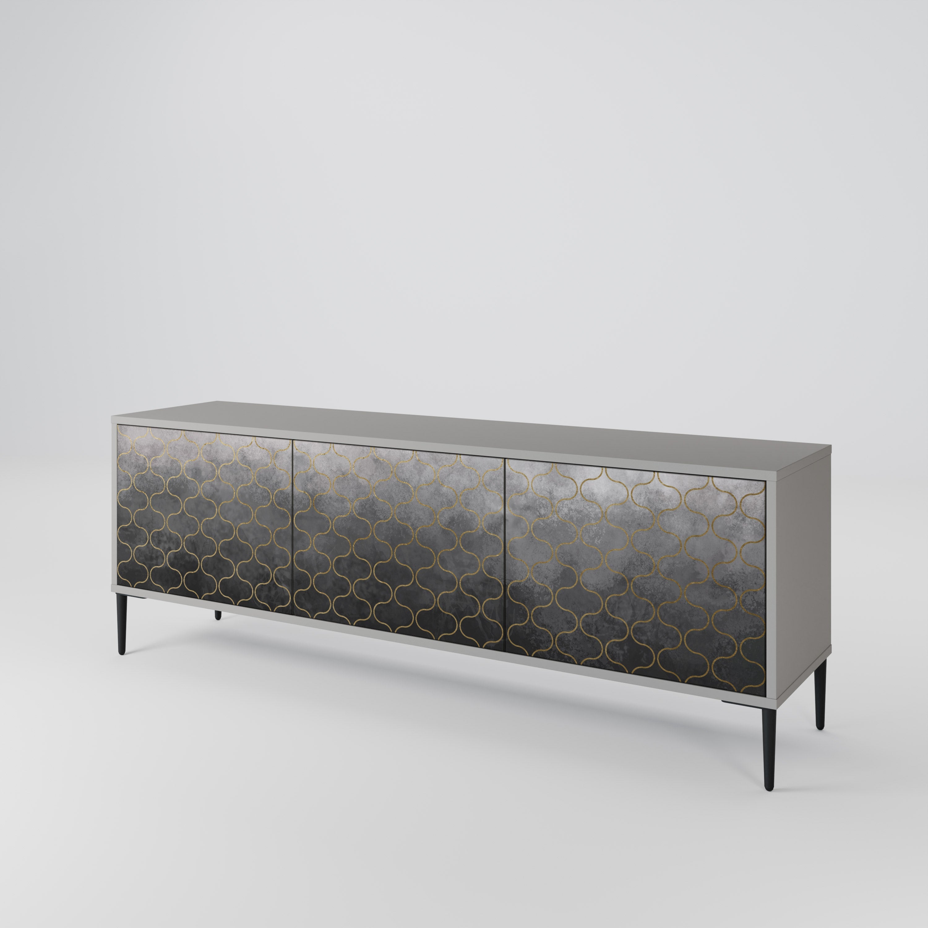 Meuble TV 3 portes TESSELATED GRAYISH, finition grise