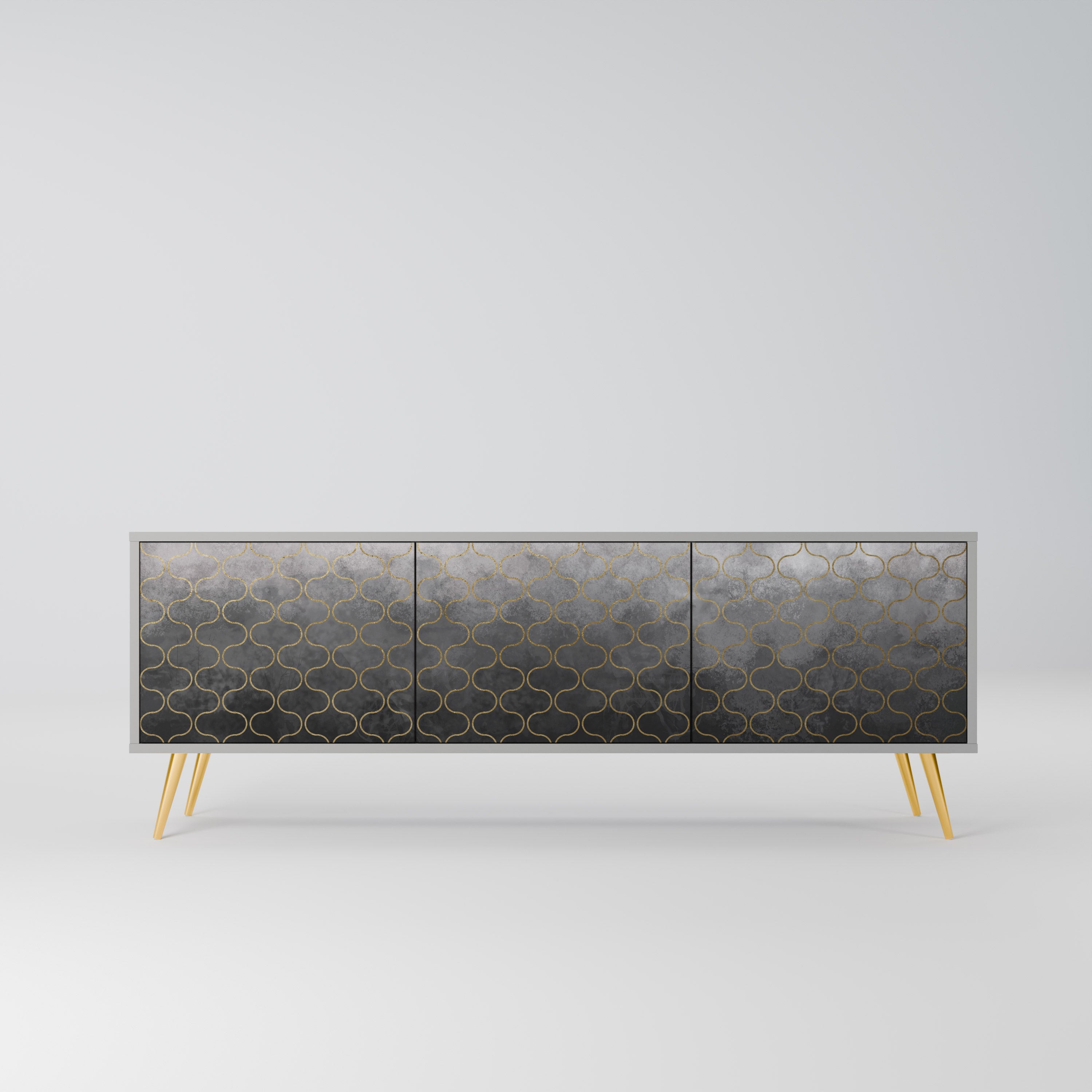 Meuble TV 3 portes TESSELATED GRAYISH, finition grise