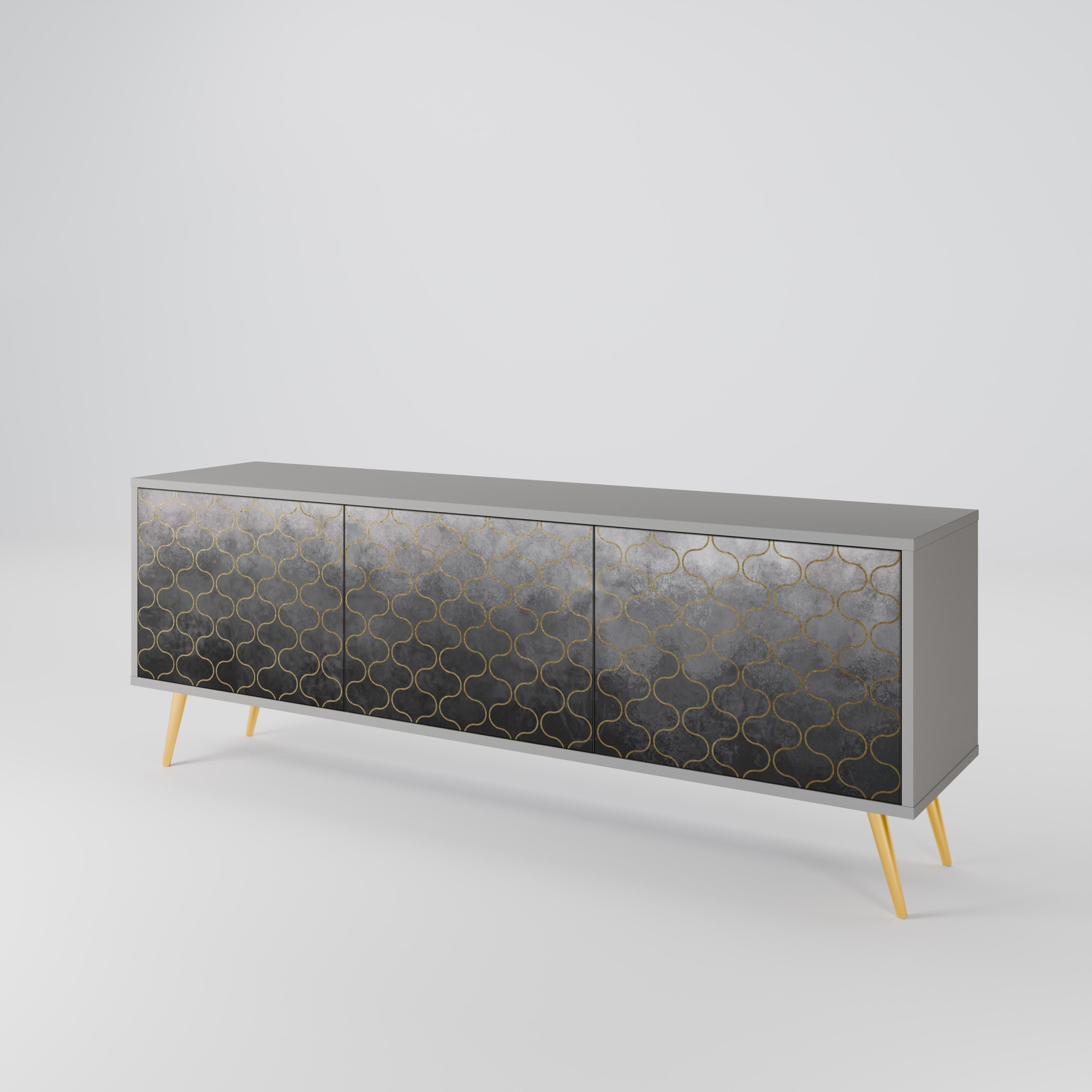 Meuble TV 3 portes TESSELATED GRAYISH, finition grise