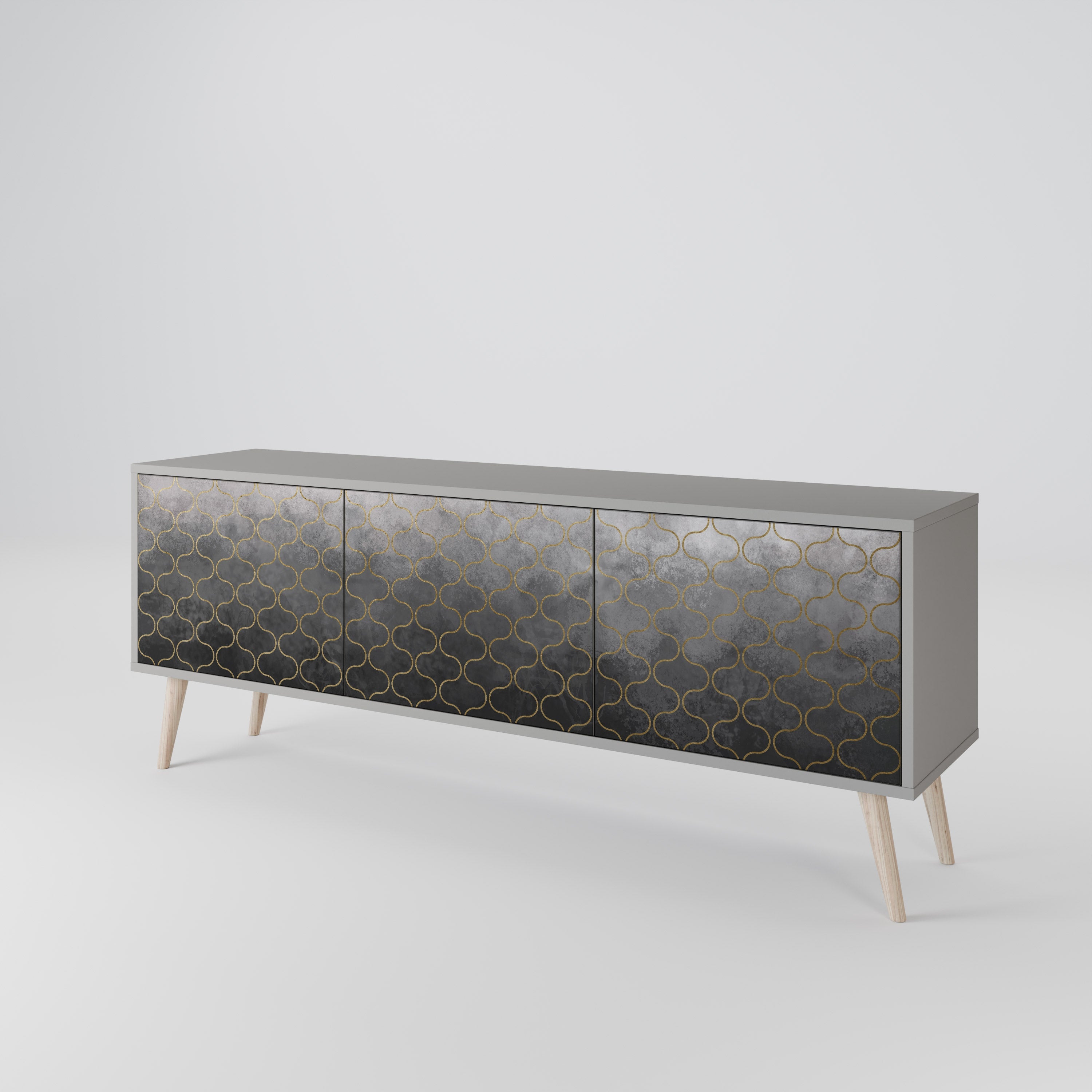 Meuble TV 3 portes TESSELATED GRAYISH, finition grise