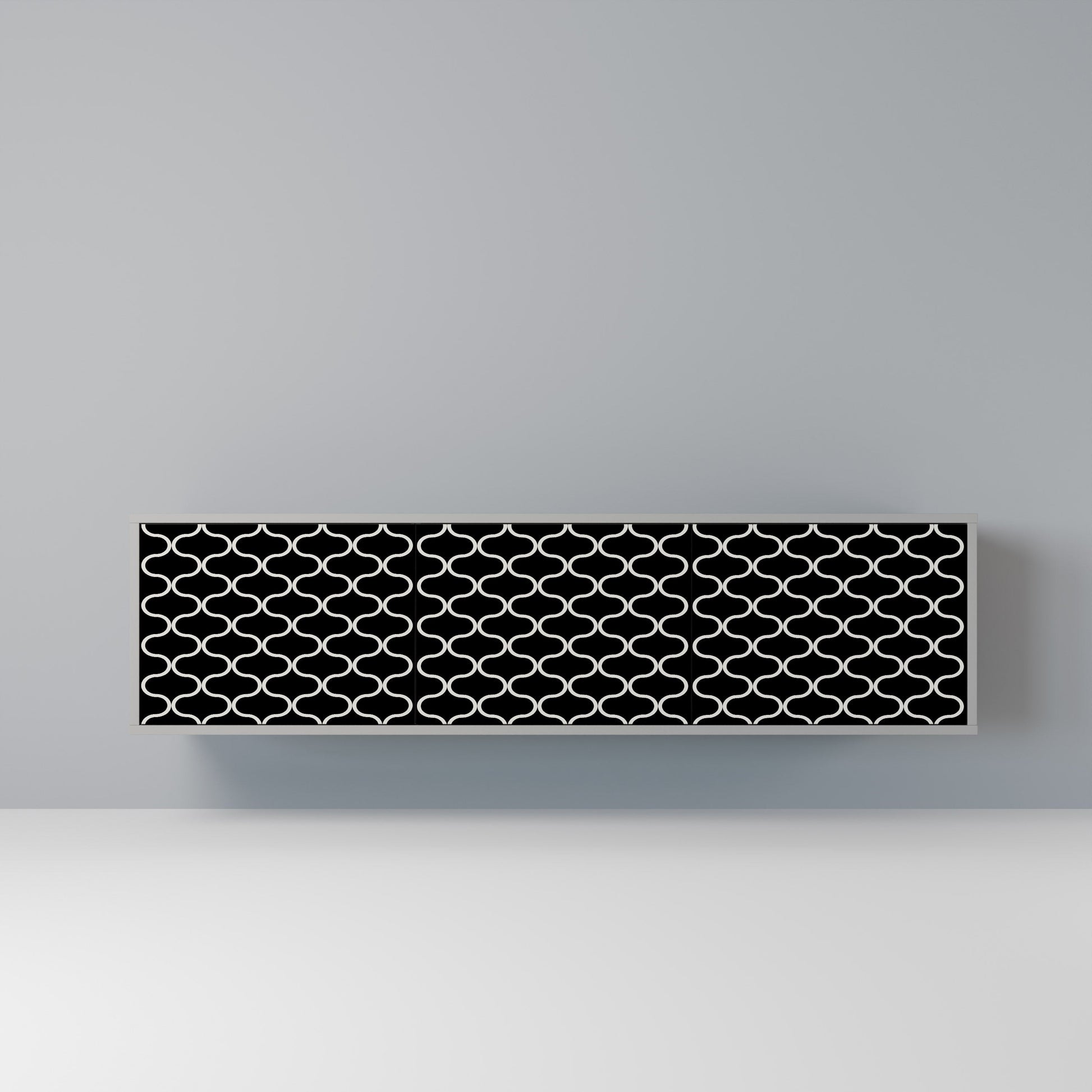 Meuble TV 3 portes TESSELATED BLACKNESS, finition grise