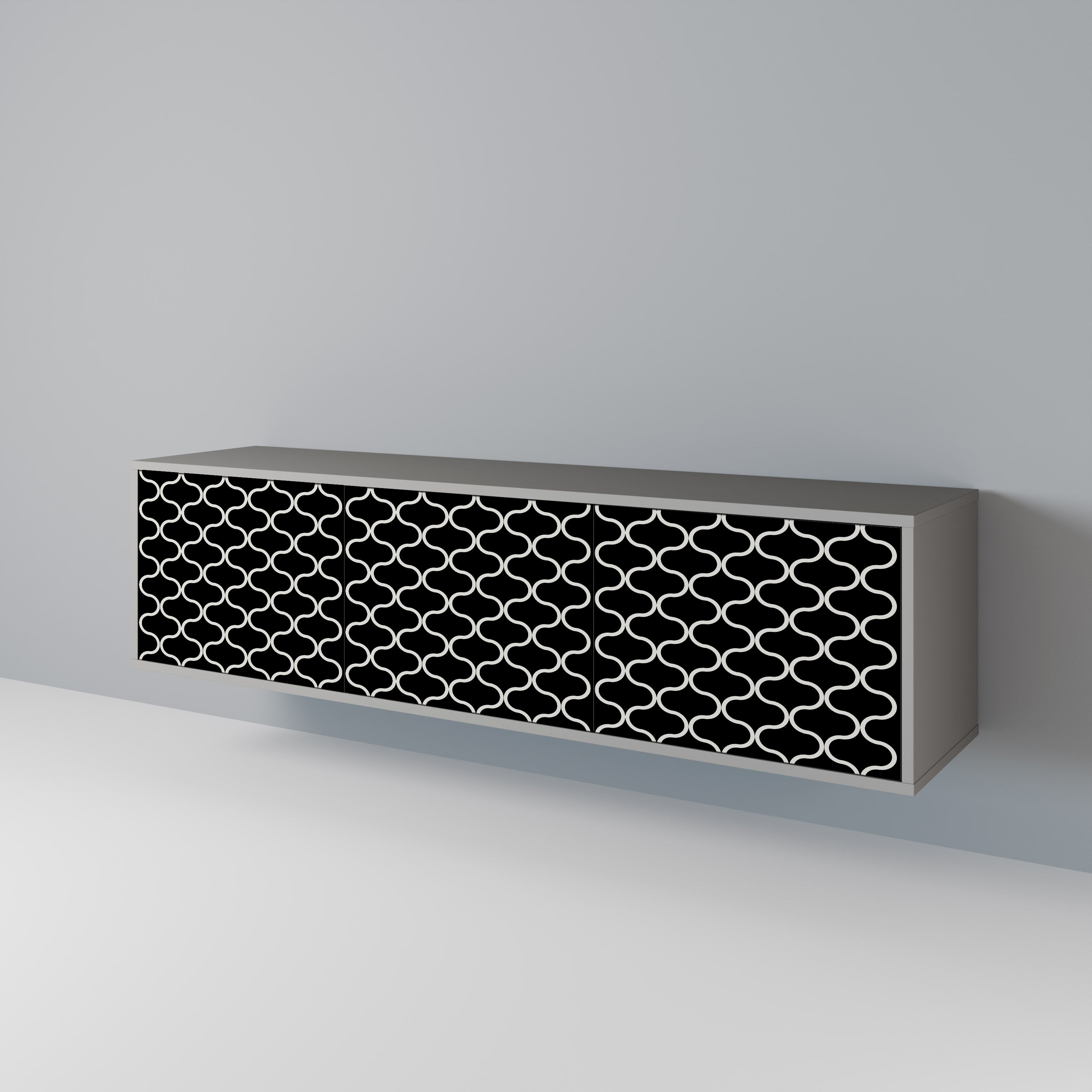 Meuble TV 3 portes TESSELATED BLACKNESS, finition grise