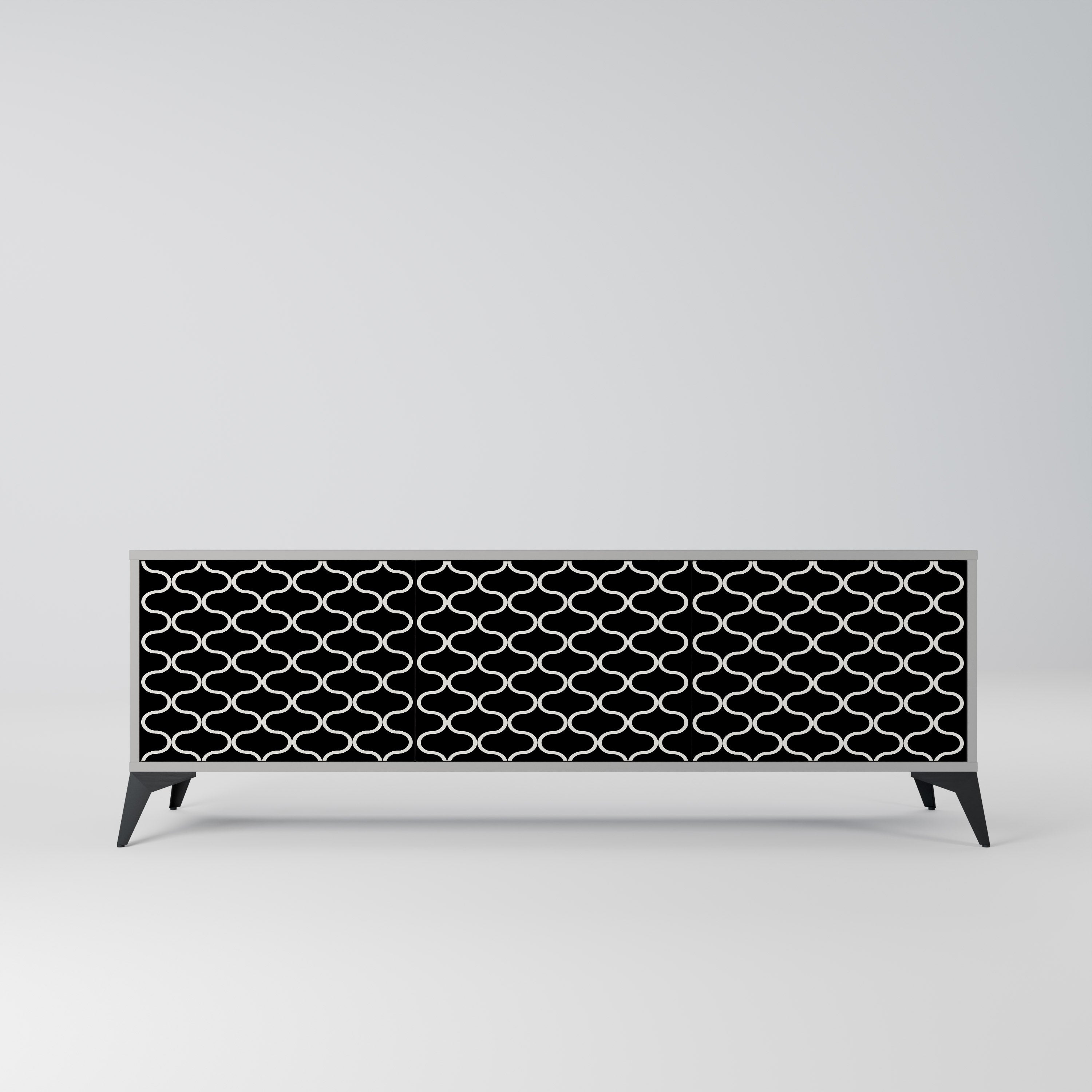 Meuble TV 3 portes TESSELATED BLACKNESS, finition grise