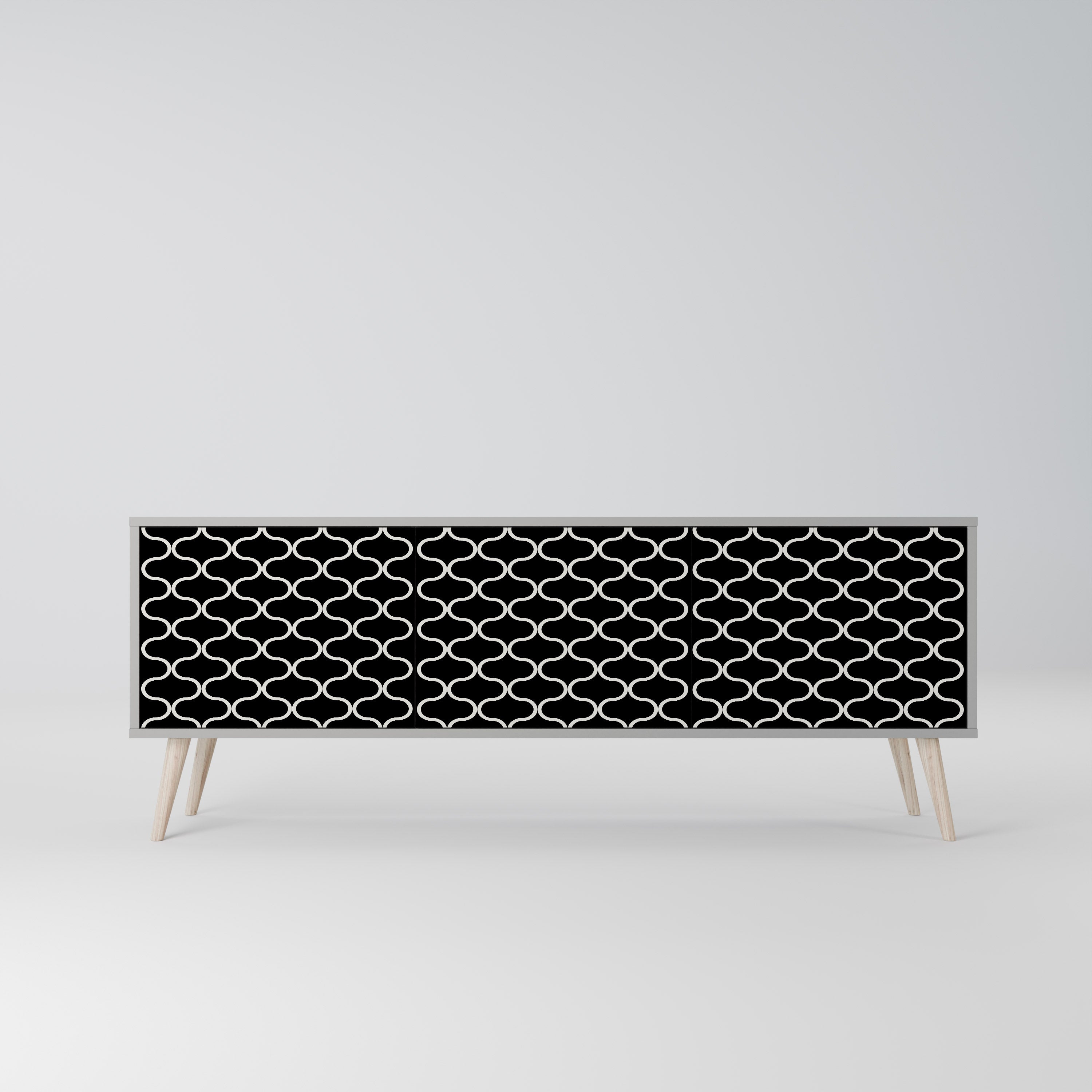 Meuble TV 3 portes TESSELATED BLACKNESS, finition grise