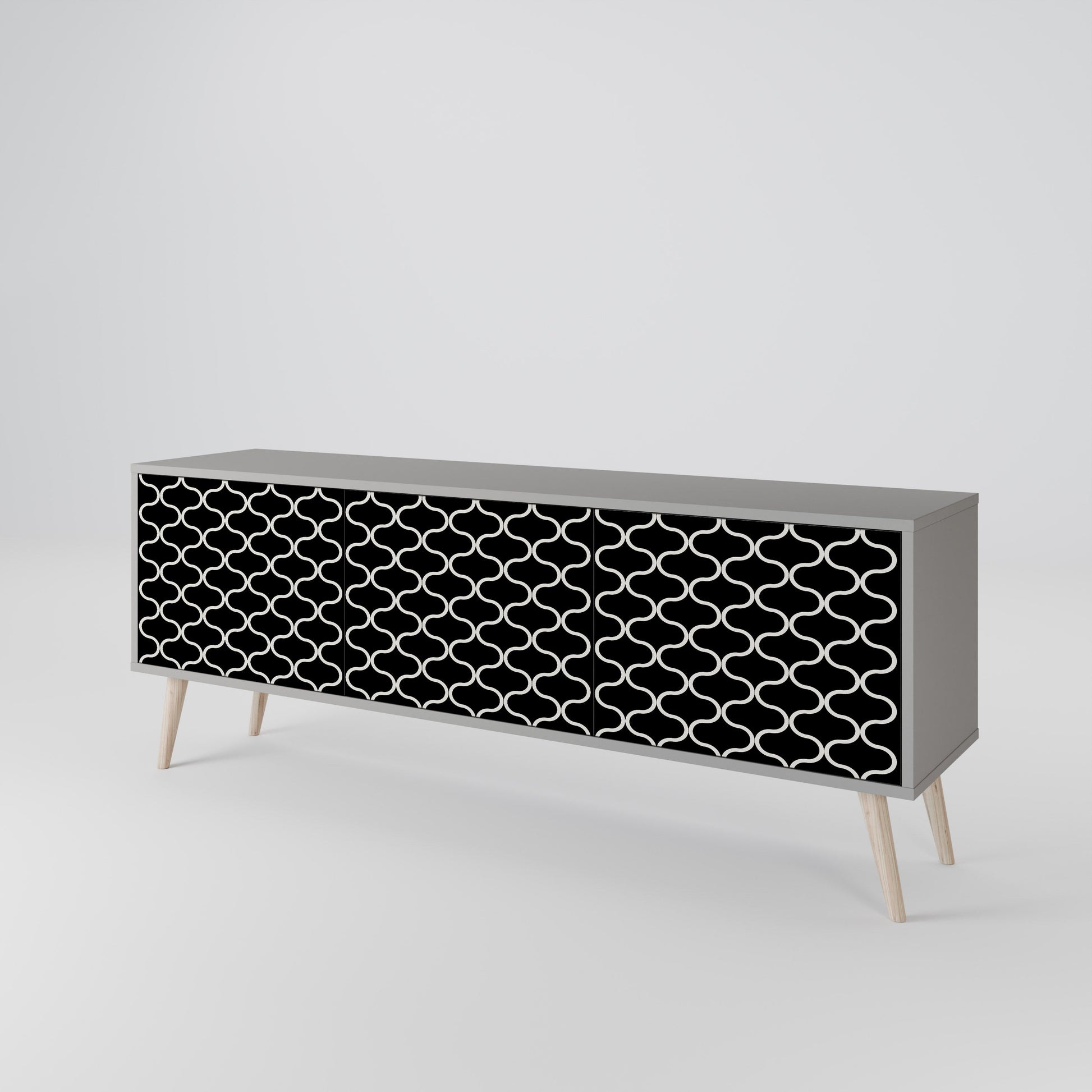 Meuble TV 3 portes TESSELATED BLACKNESS, finition grise