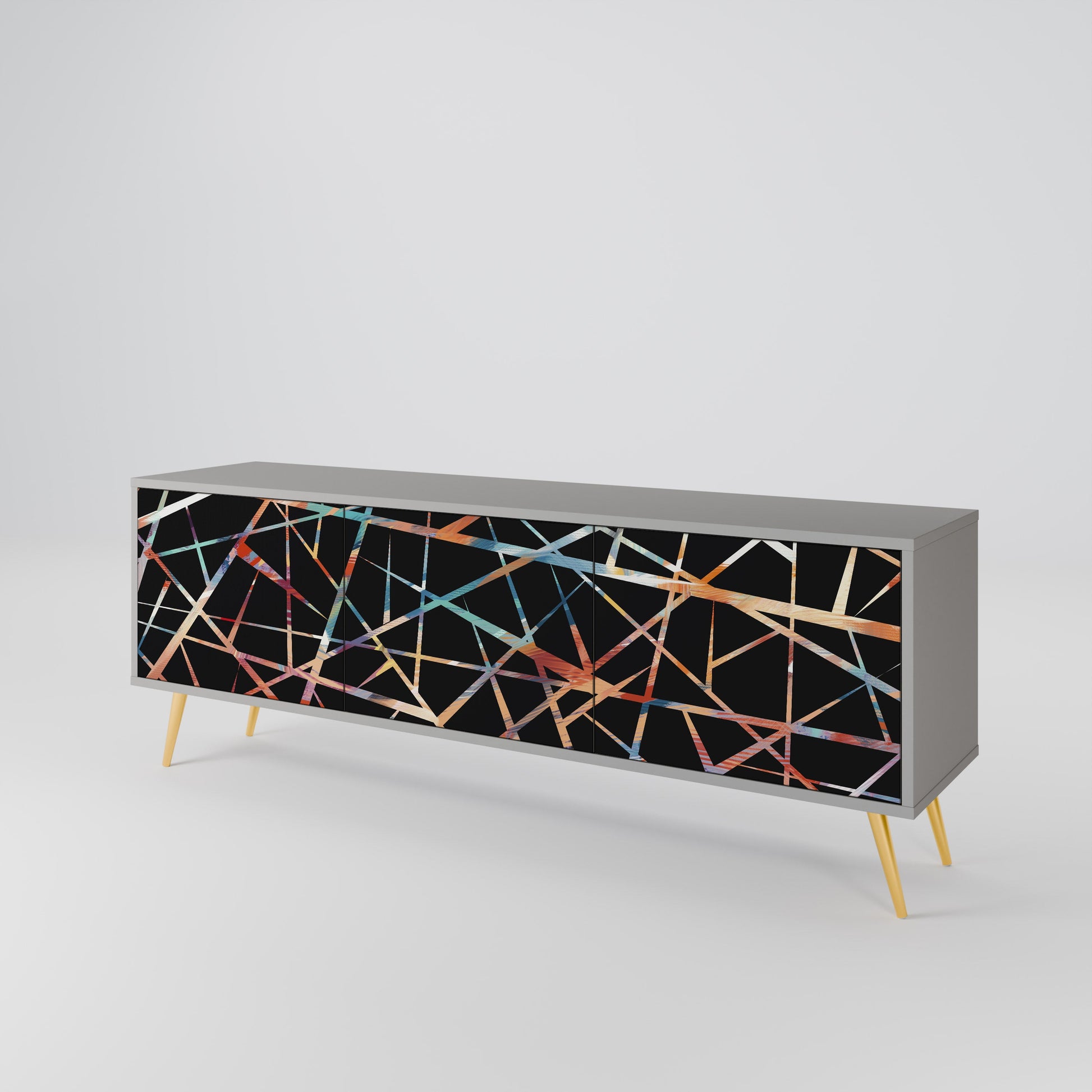 Meuble TV 3 portes POLYGON VERVE finition grise