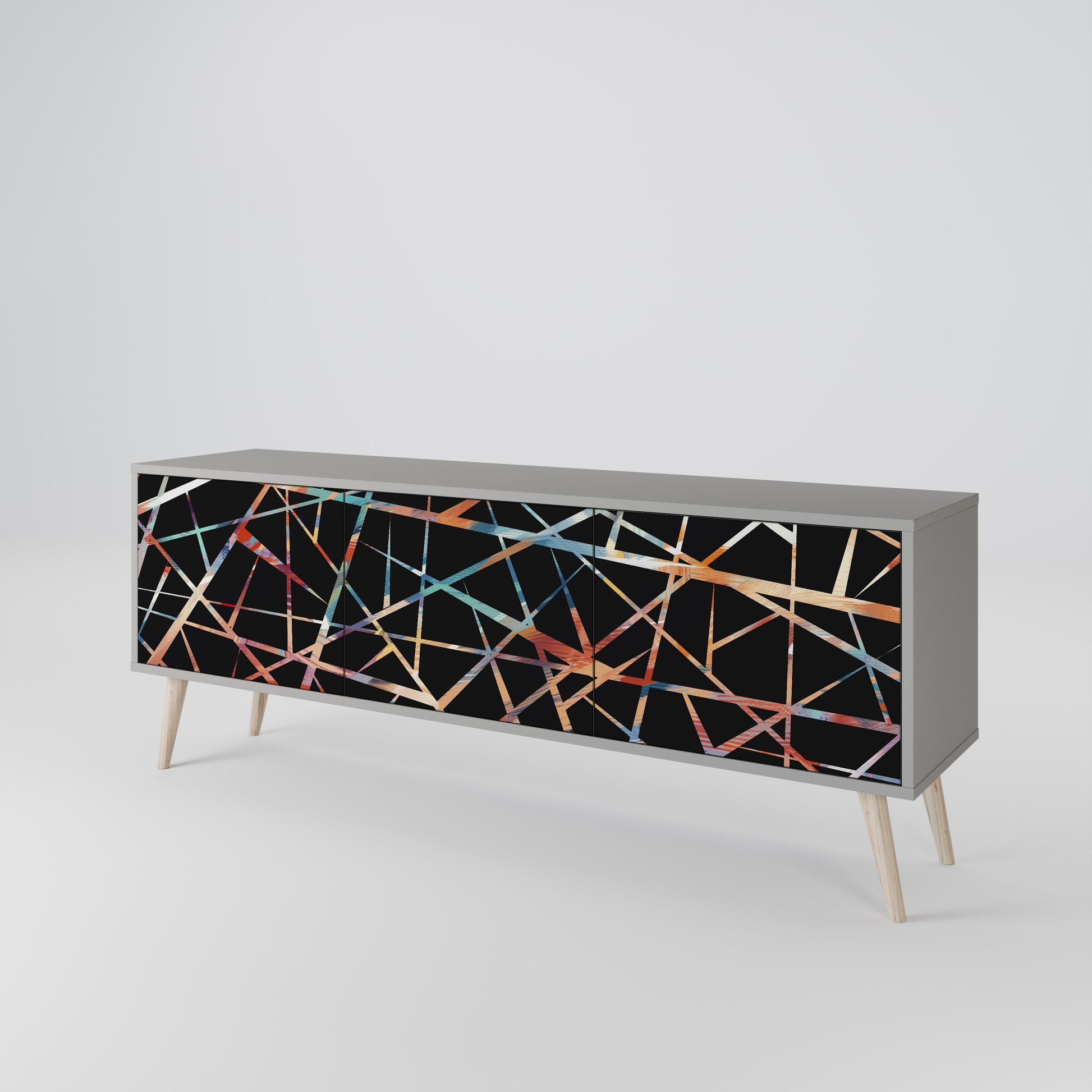 Meuble TV 3 portes POLYGON VERVE finition grise