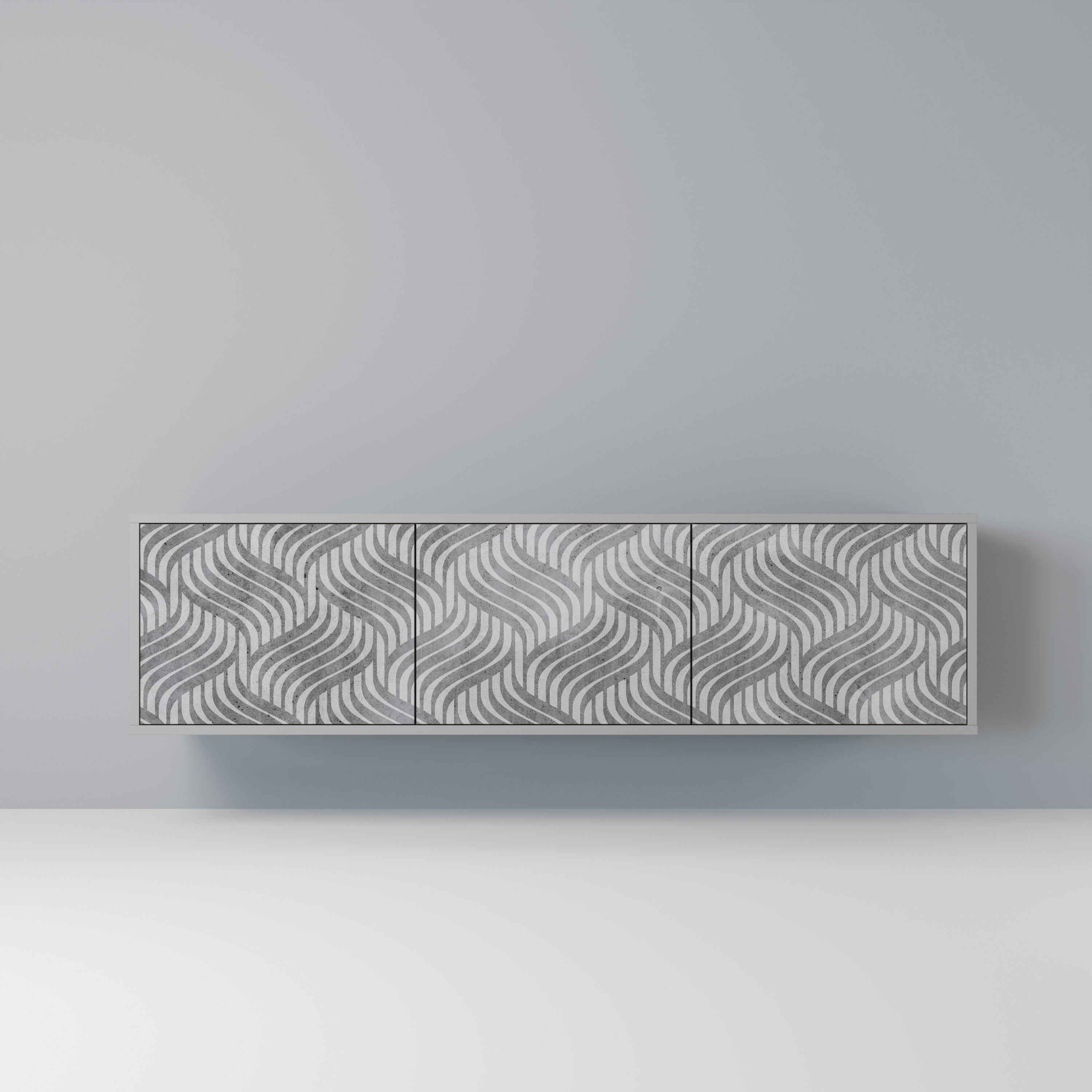 Meuble TV 3 portes CONCRETE MOVEMENT, finition grise