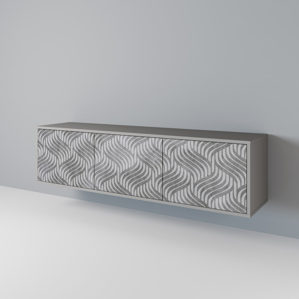 Meuble TV 3 portes CONCRETE MOVEMENT, finition grise