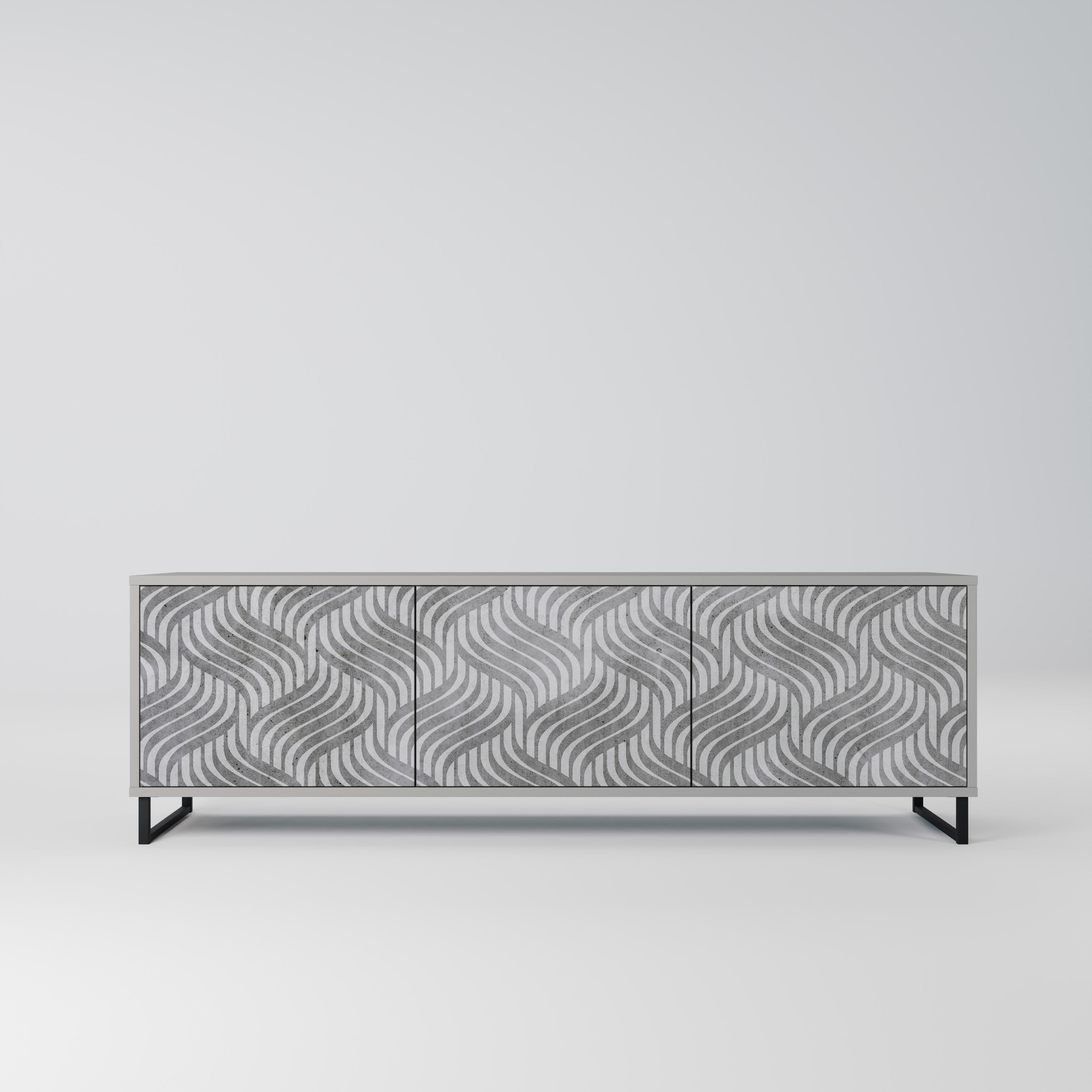 Meuble TV 3 portes CONCRETE MOVEMENT, finition grise