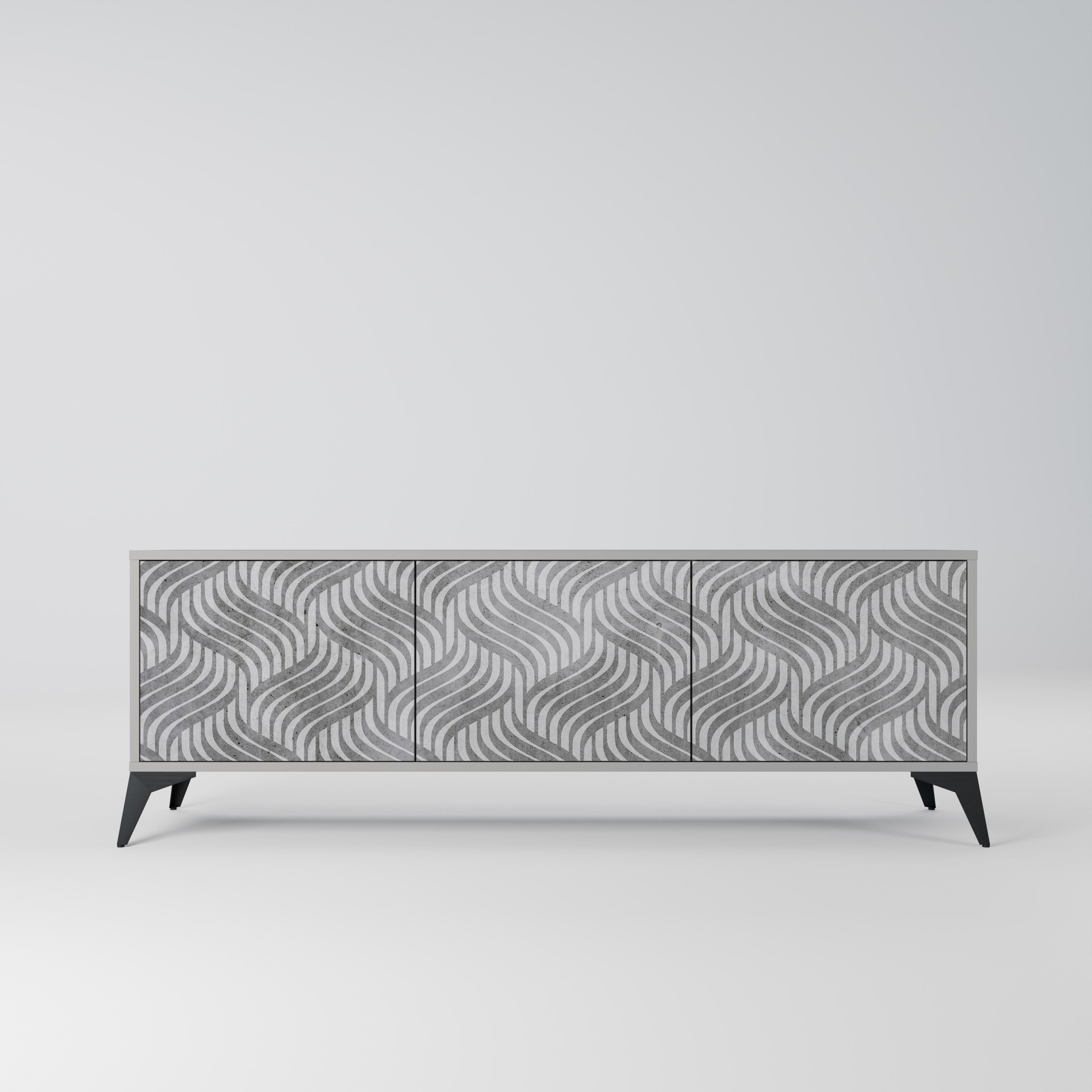 Meuble TV 3 portes CONCRETE MOVEMENT, finition grise