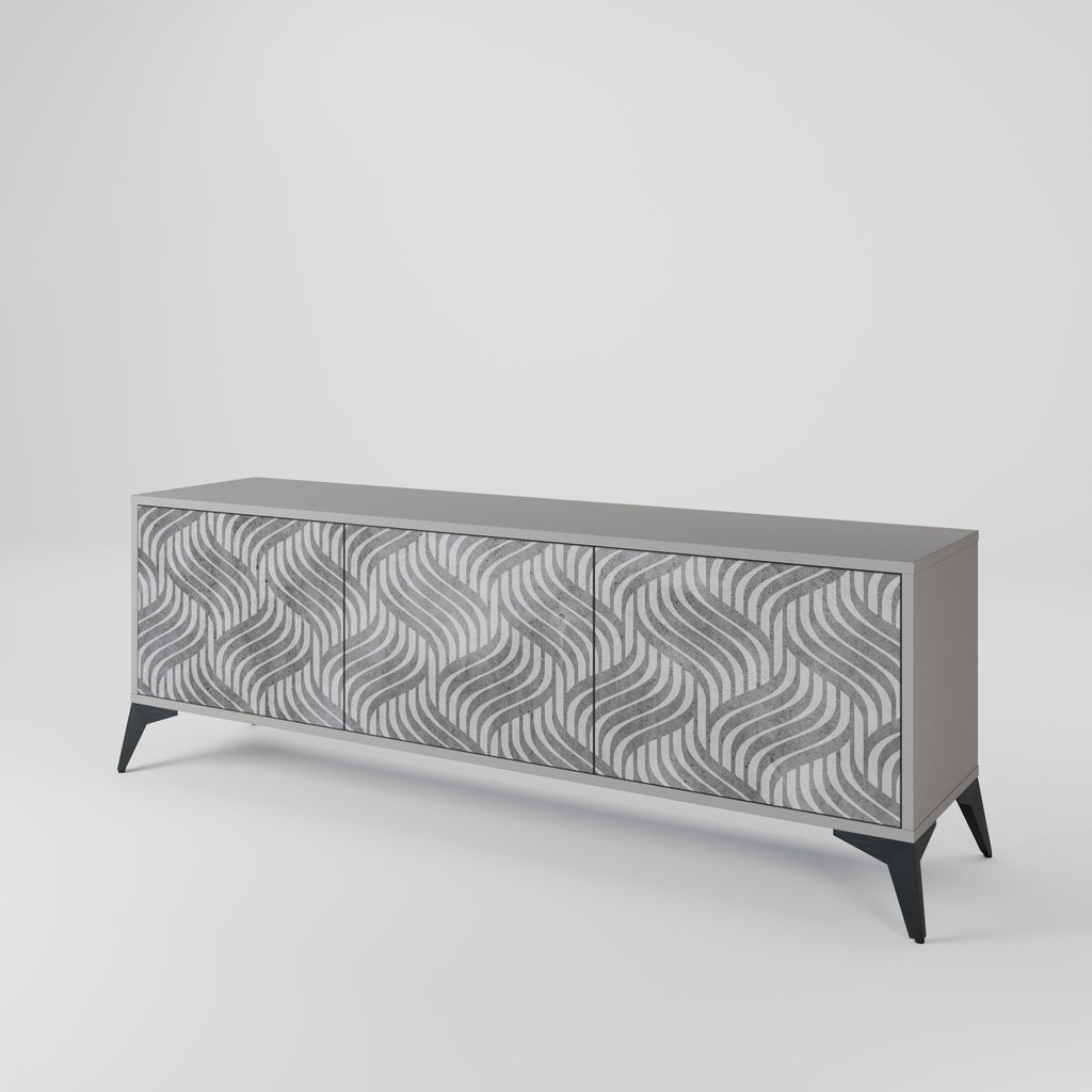 Meuble TV 3 portes CONCRETE MOVEMENT, finition grise