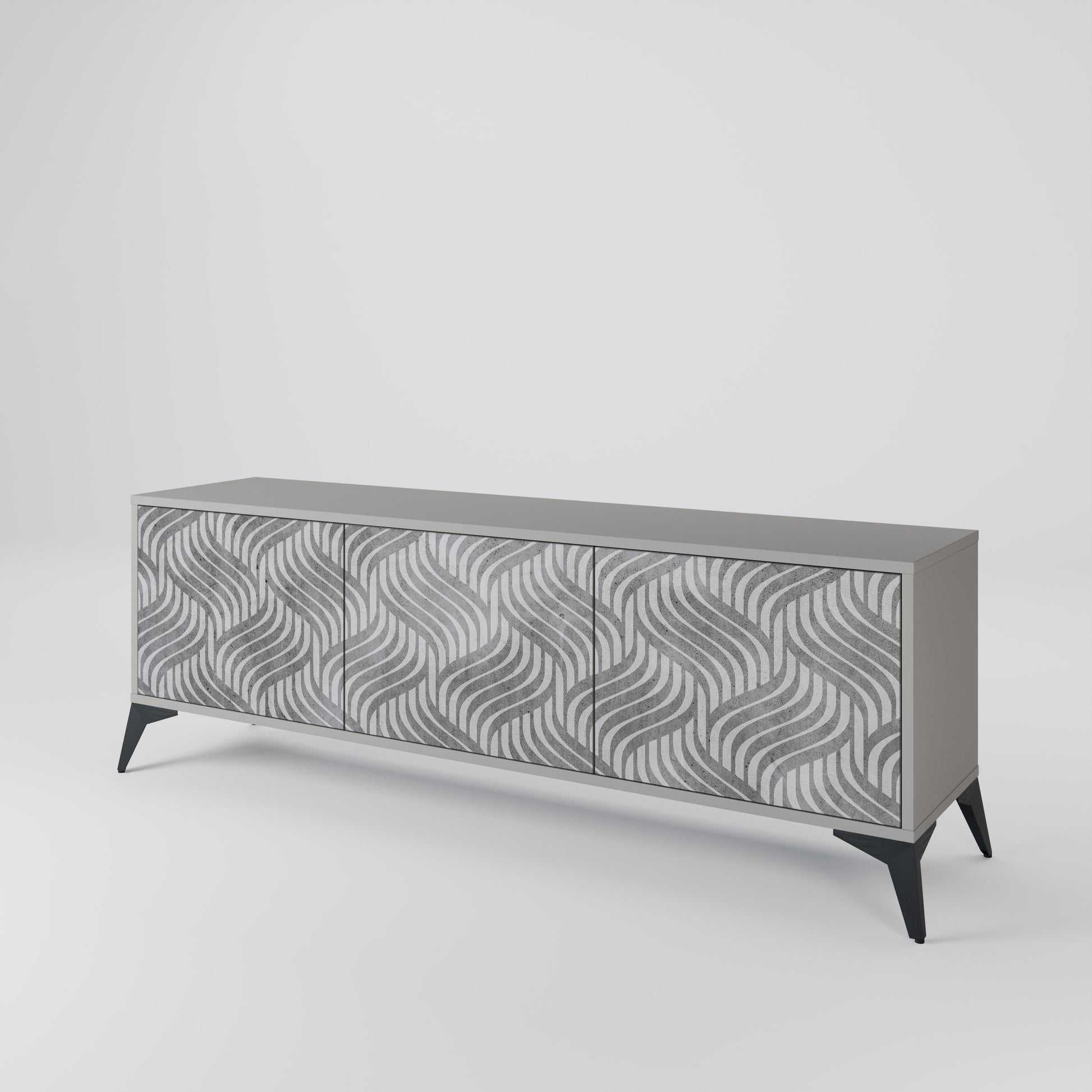 Meuble TV 3 portes CONCRETE MOVEMENT, finition grise