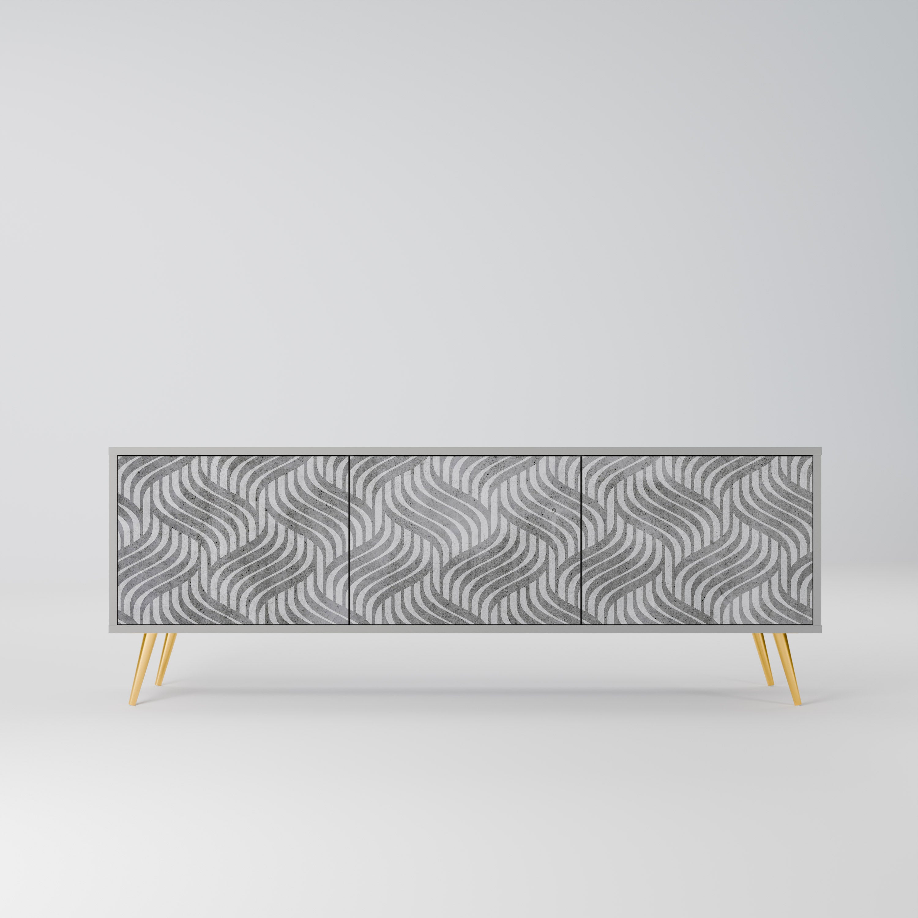 Meuble TV 3 portes CONCRETE MOVEMENT, finition grise