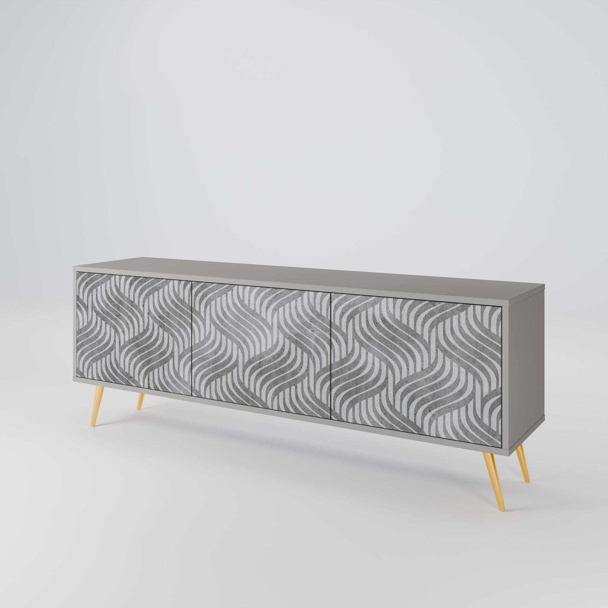 Meuble TV 3 portes CONCRETE MOVEMENT, finition grise