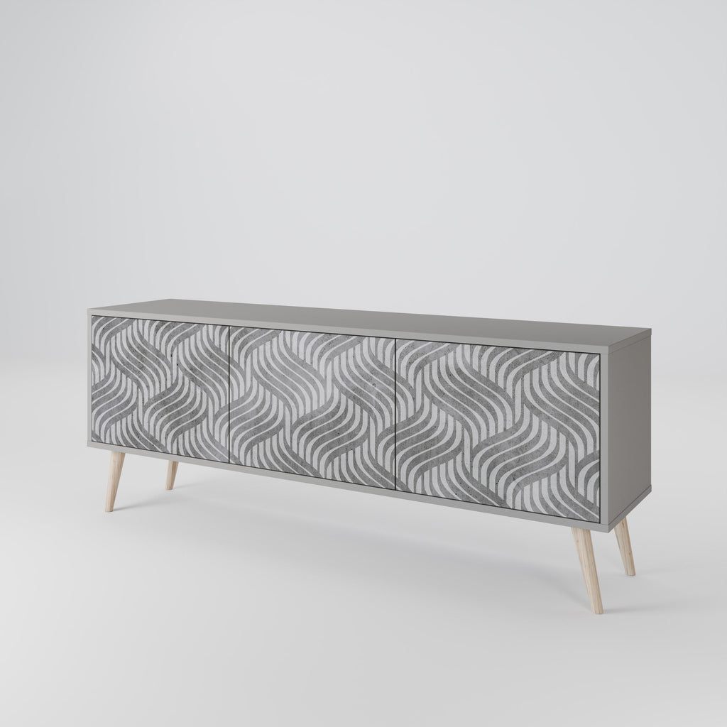 Meuble TV 3 portes CONCRETE MOVEMENT, finition grise