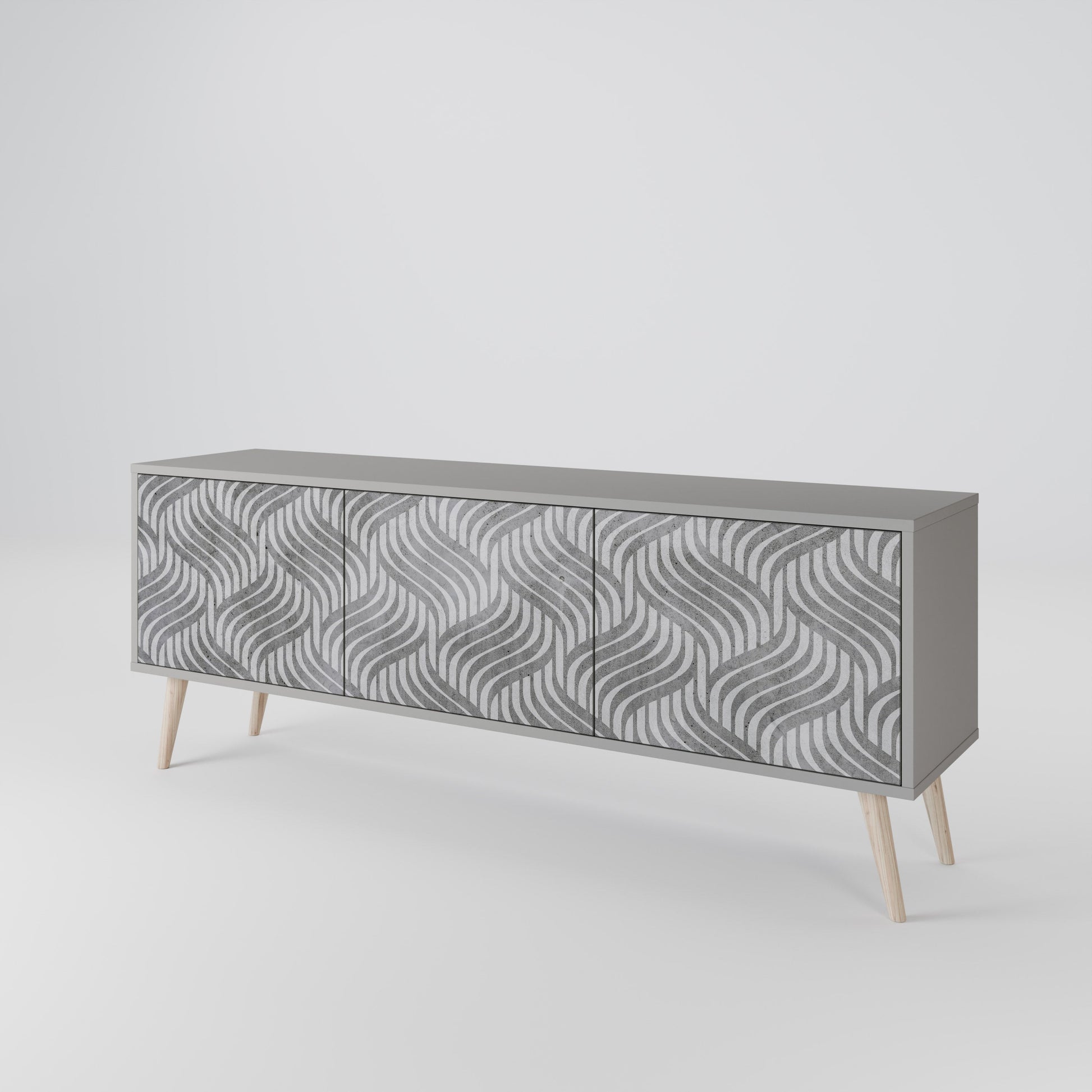 Meuble TV 3 portes CONCRETE MOVEMENT, finition grise