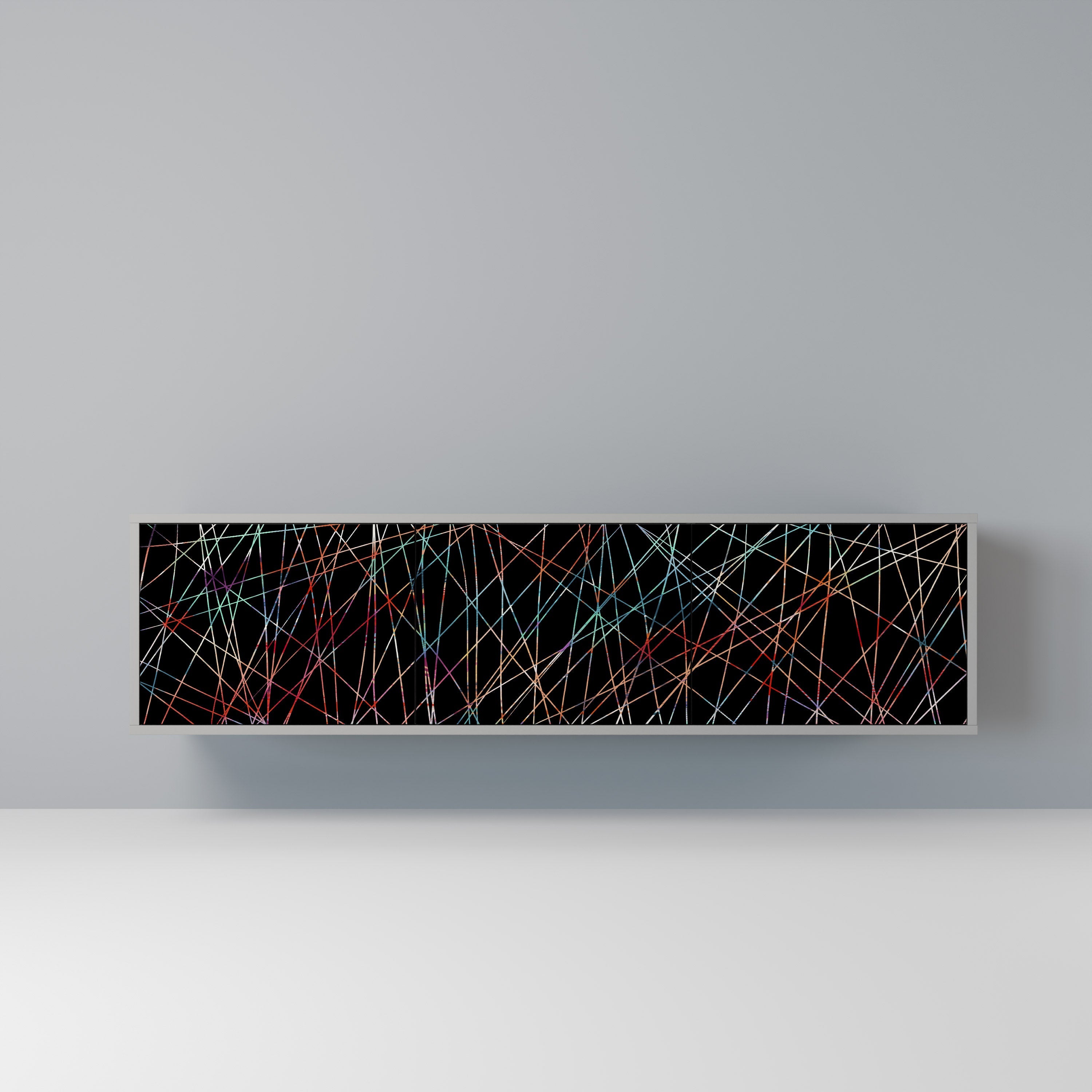 Meuble TV 3 portes LUMINOUS SNARE en finition grise