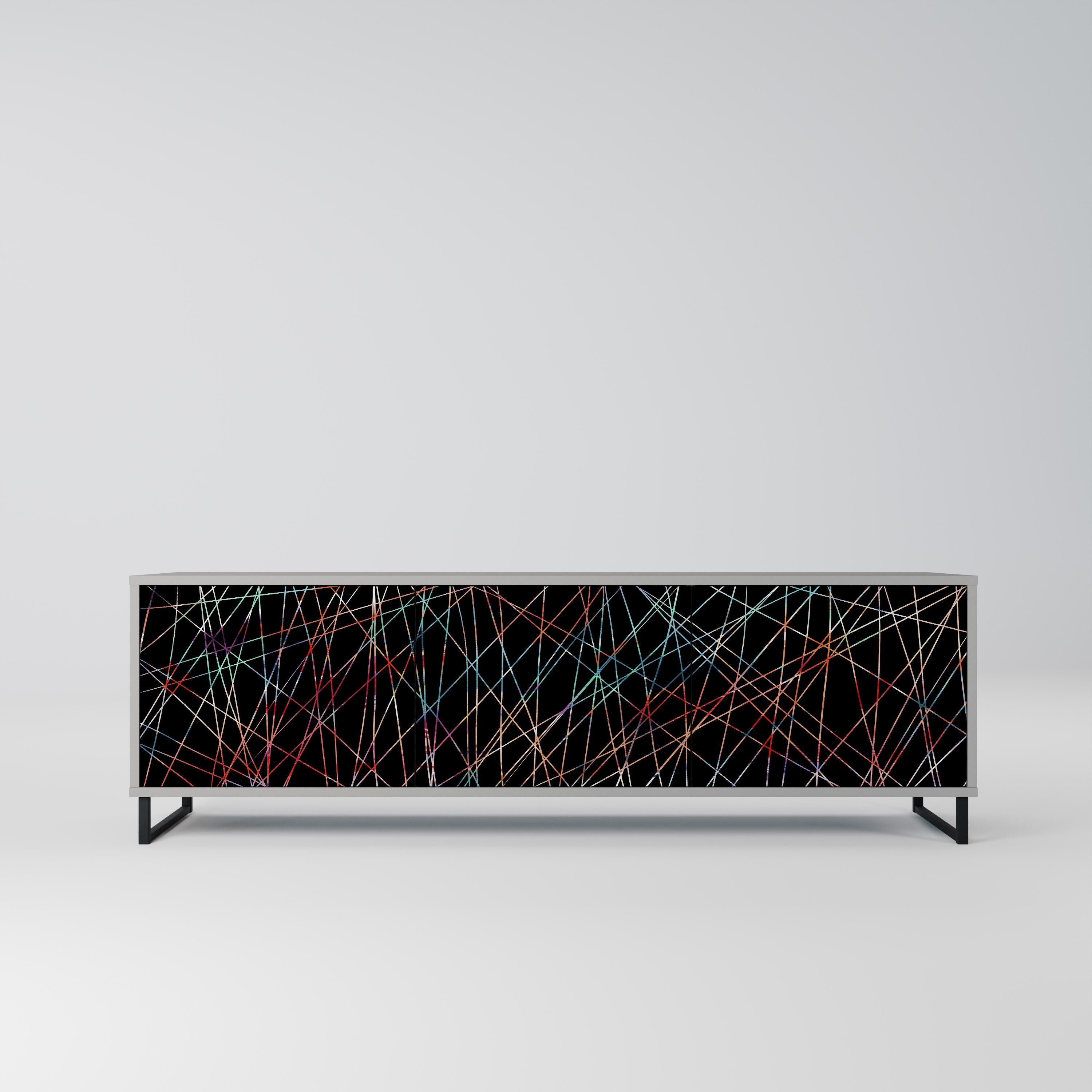 Meuble TV 3 portes LUMINOUS SNARE en finition grise