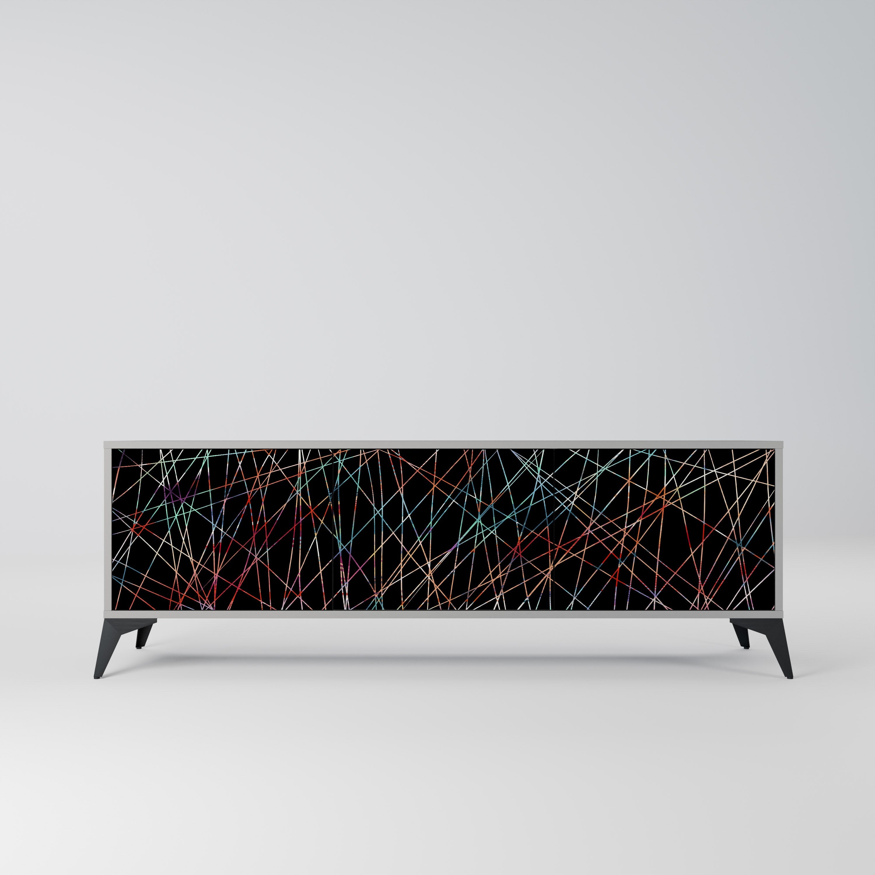 Meuble TV 3 portes LUMINOUS SNARE en finition grise