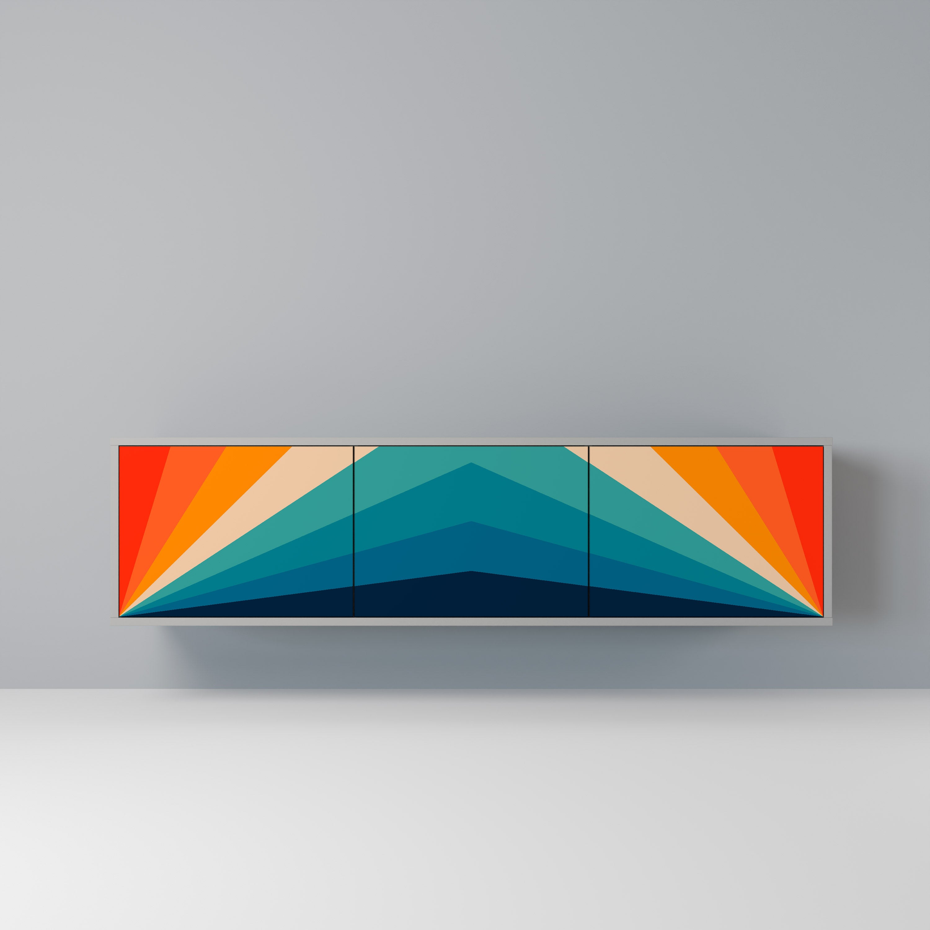 Meuble TV 3 portes PRISM CONCUSSION, finition grise