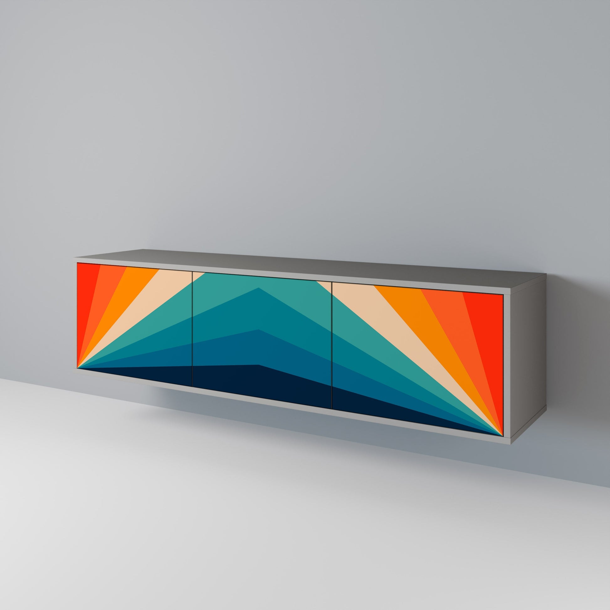 Meuble TV 3 portes PRISM CONCUSSION, finition grise