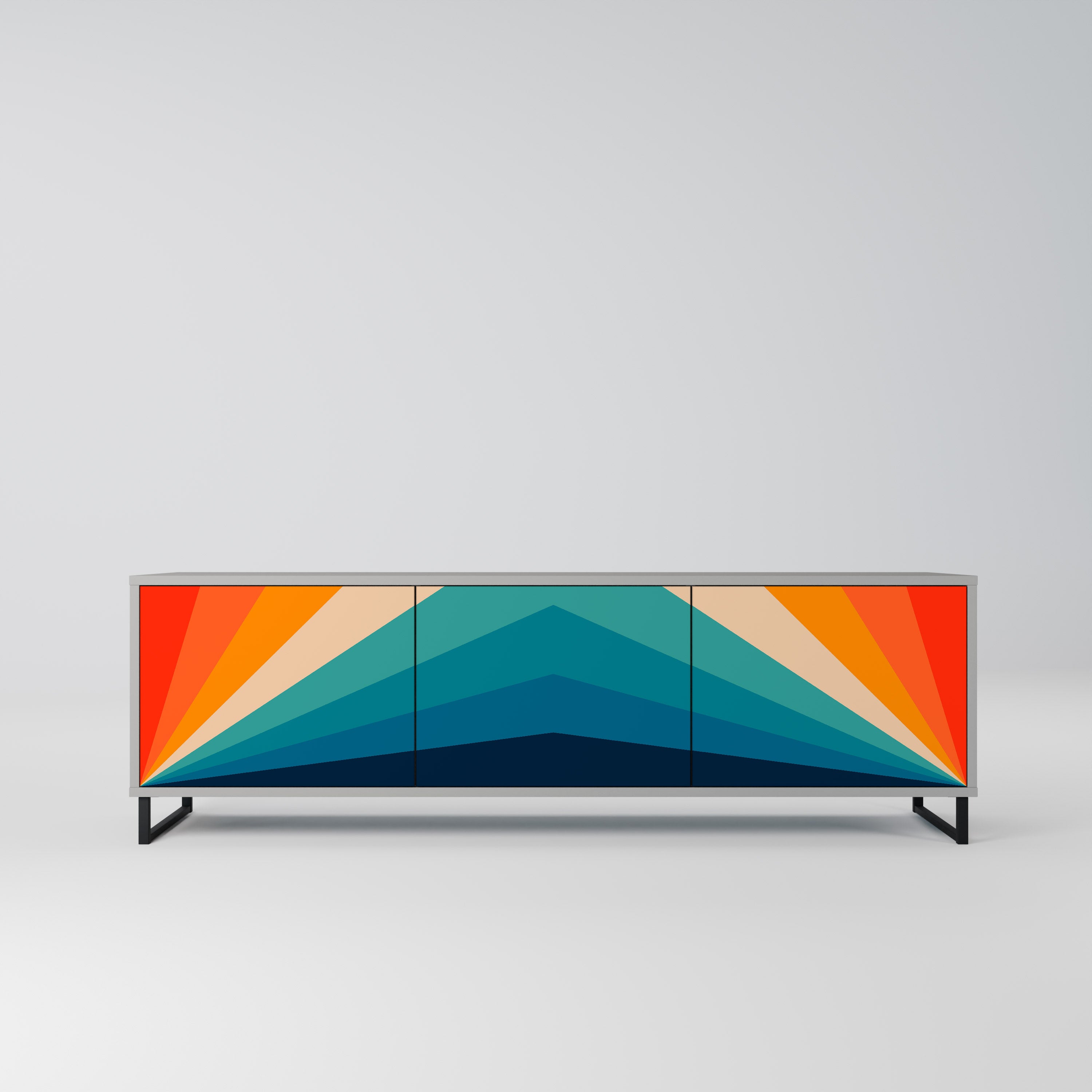 Meuble TV 3 portes PRISM CONCUSSION, finition grise