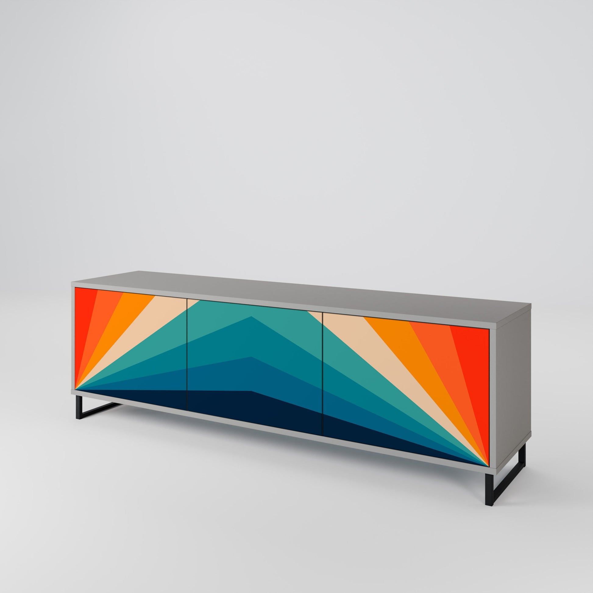 Meuble TV 3 portes PRISM CONCUSSION, finition grise