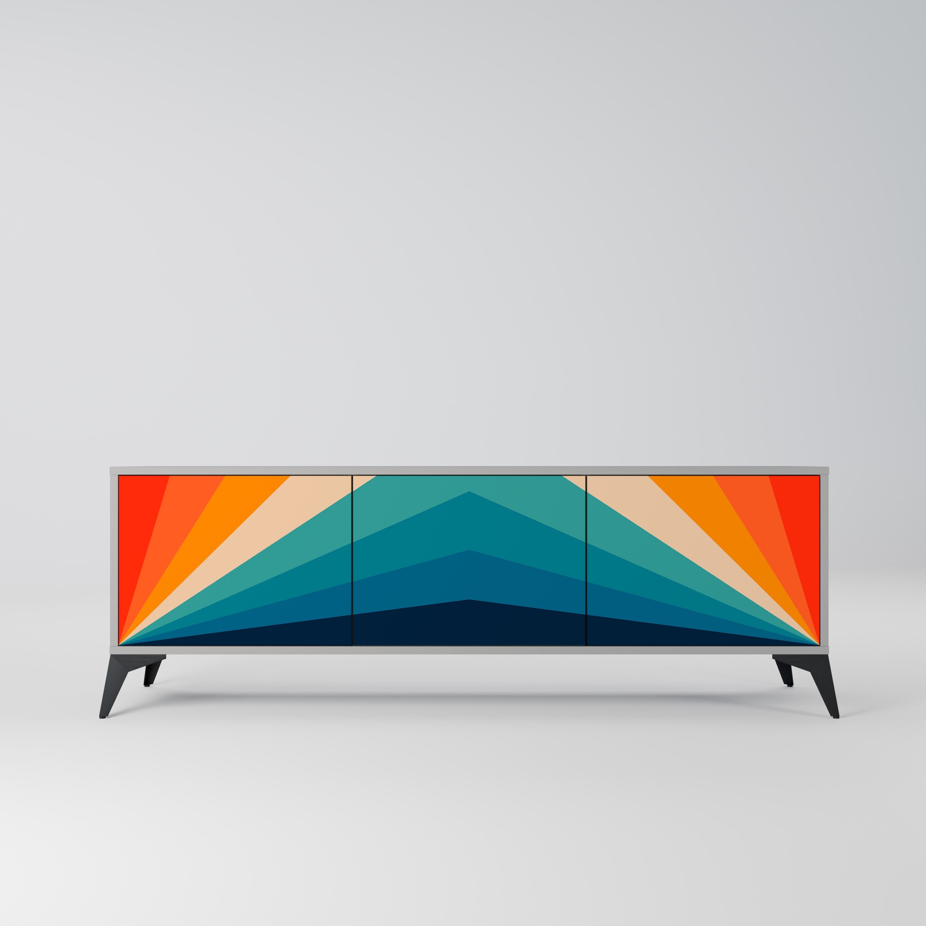 Meuble TV 3 portes PRISM CONCUSSION, finition grise