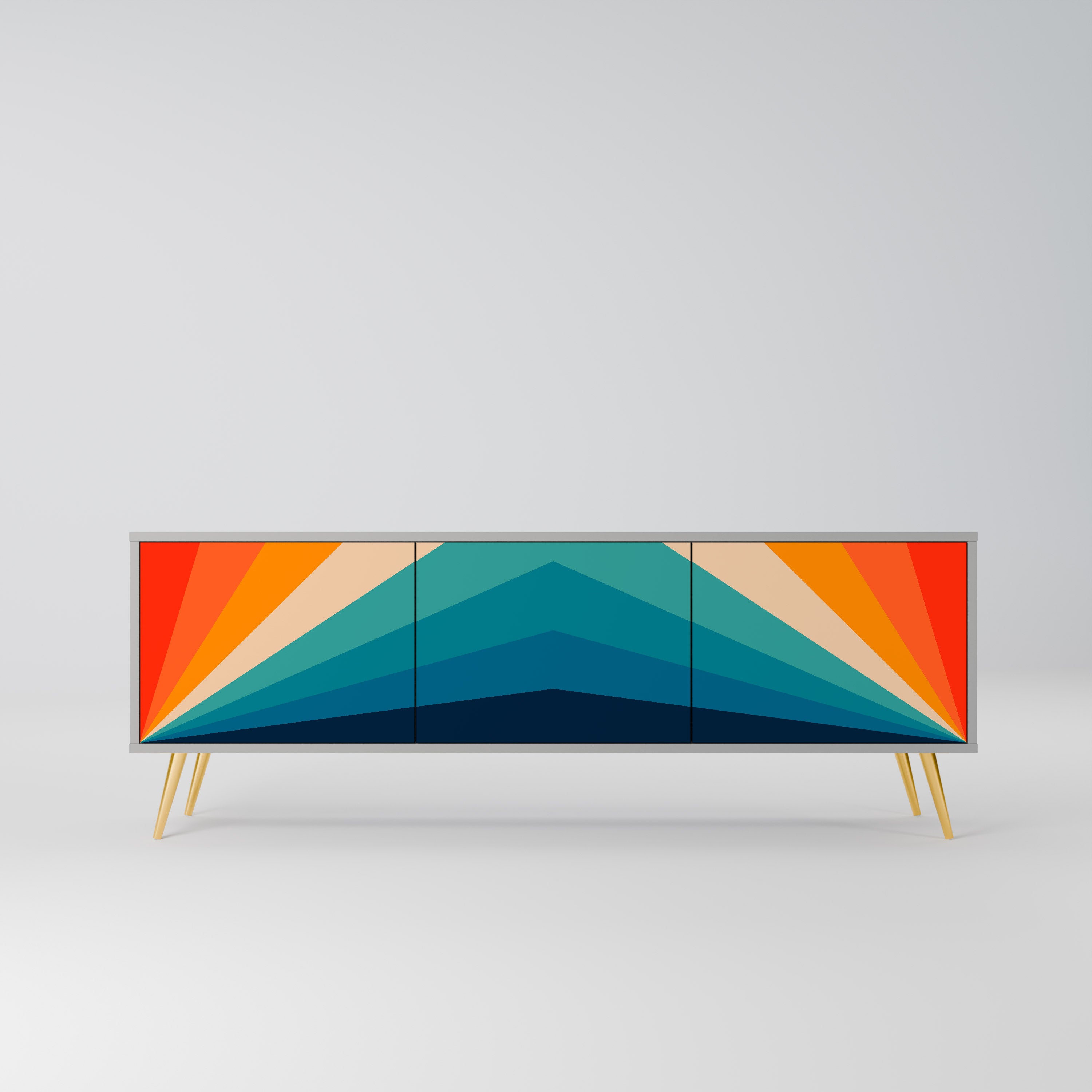 Meuble TV 3 portes PRISM CONCUSSION, finition grise