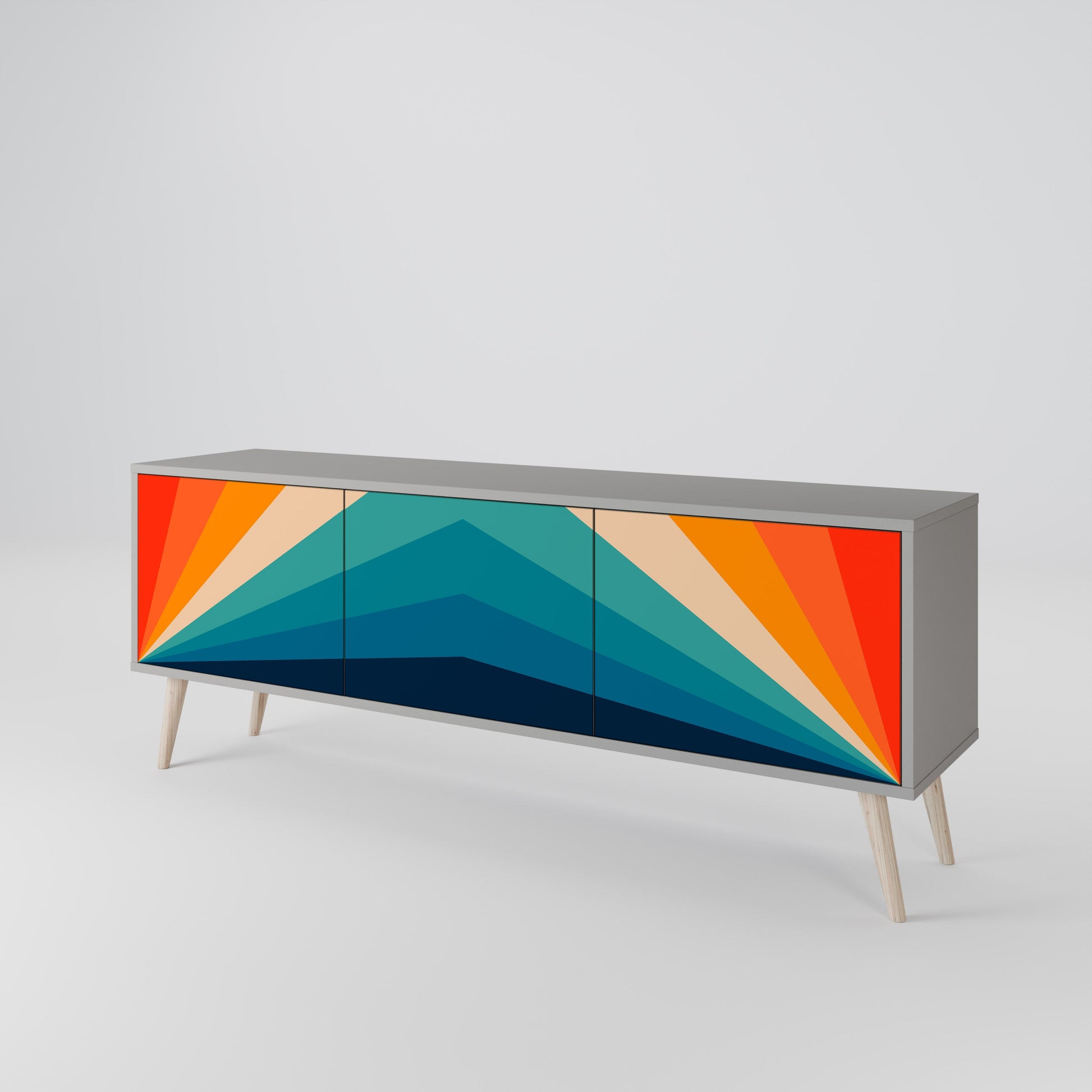 Meuble TV 3 portes PRISM CONCUSSION, finition grise